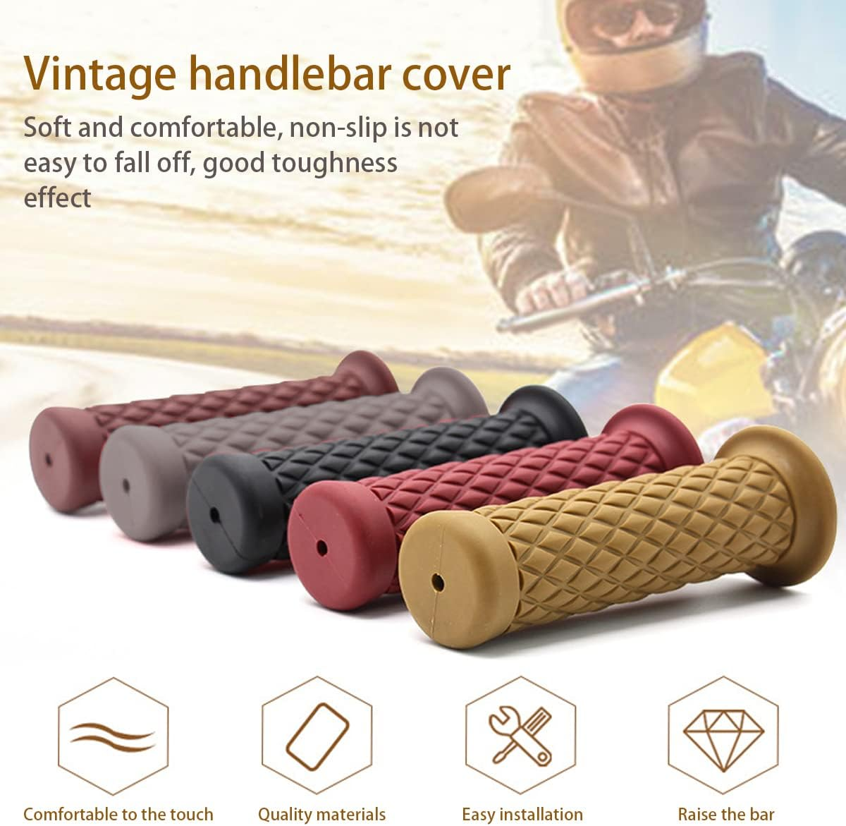 Motorcycle Hand Grips, Non Slip Rubber Bar for 7/8" 22Mm/24Mm Handles, Vintage Motorbike Thruster Grip, Handlebar for Hand Comfort, Universal for Motocross Scooter Dirt Bike, Open End image number 1