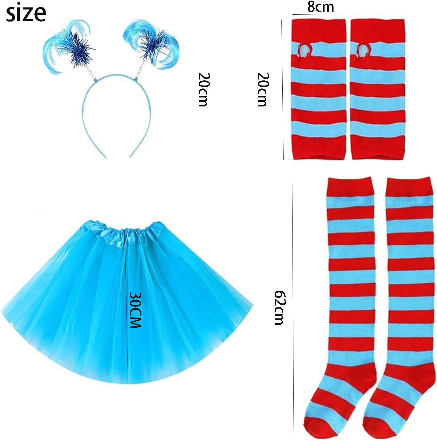 Roczential Red and Blue Women'S Clothing Set Includes a Blue Tutu, Striped Socks, Stretch Gloves, a Headpiece, a Halloween Costume, Accessories, and a Book Week Outfit