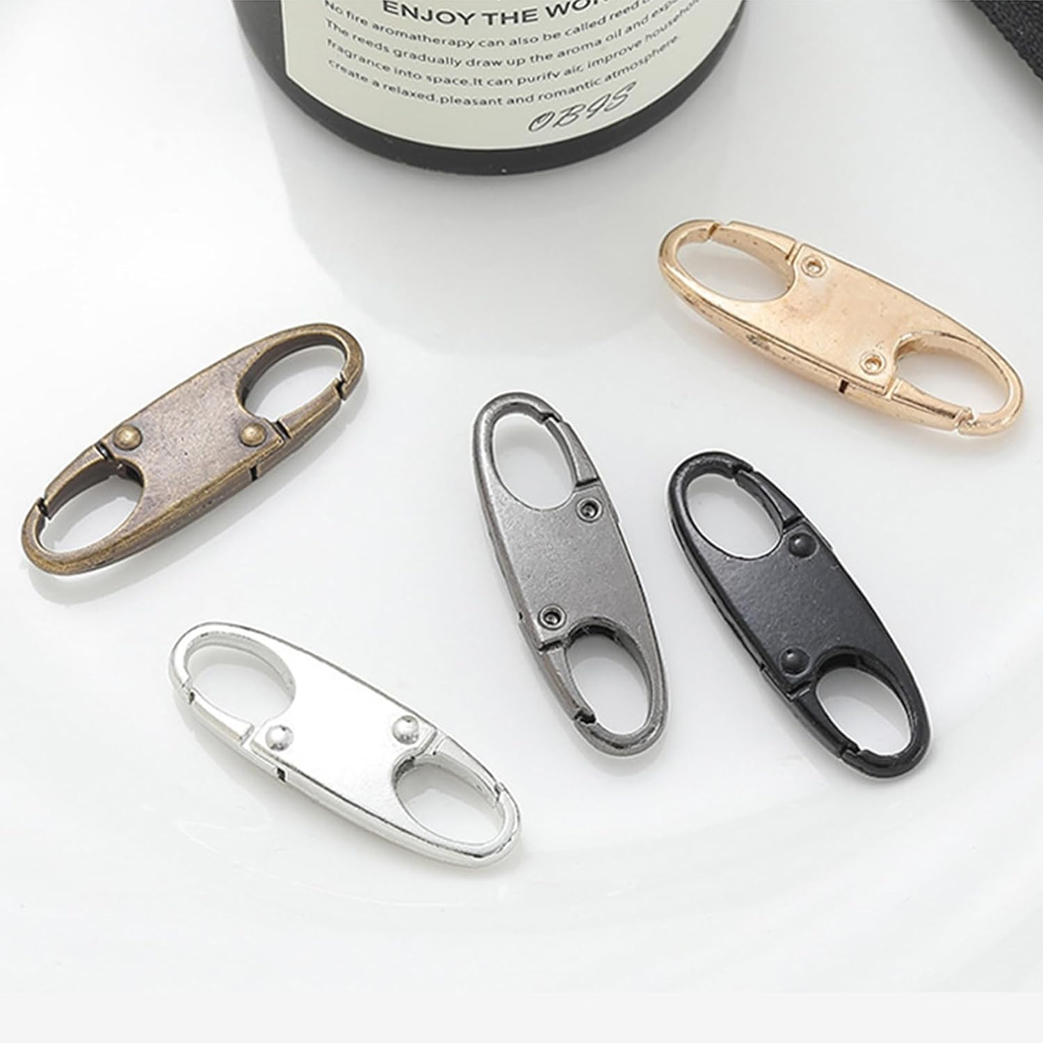 Zipper Clip Theft Deterrent 9Pcs Double Opening Zipper Pull Repair Replacements Black Silver Gray Purse Security Locks Tags Slider Metal Alloy Anti-Theft Clips for Travelbackpack Luggage Purse Closed image number 2