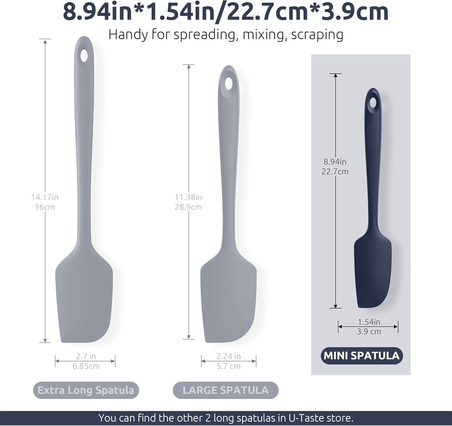 U-Taste 23 * 4Cm Small Spatula: 315℃ Heat-Resistant Silicone Mini Jar Scraper, Food-Grade Non-Stick Flexible Kitchen Baking Utensil for Mixing, Scraping Scooping Jam Butter in Bowl (Midnight Blue) - Midnight Blue image number 5