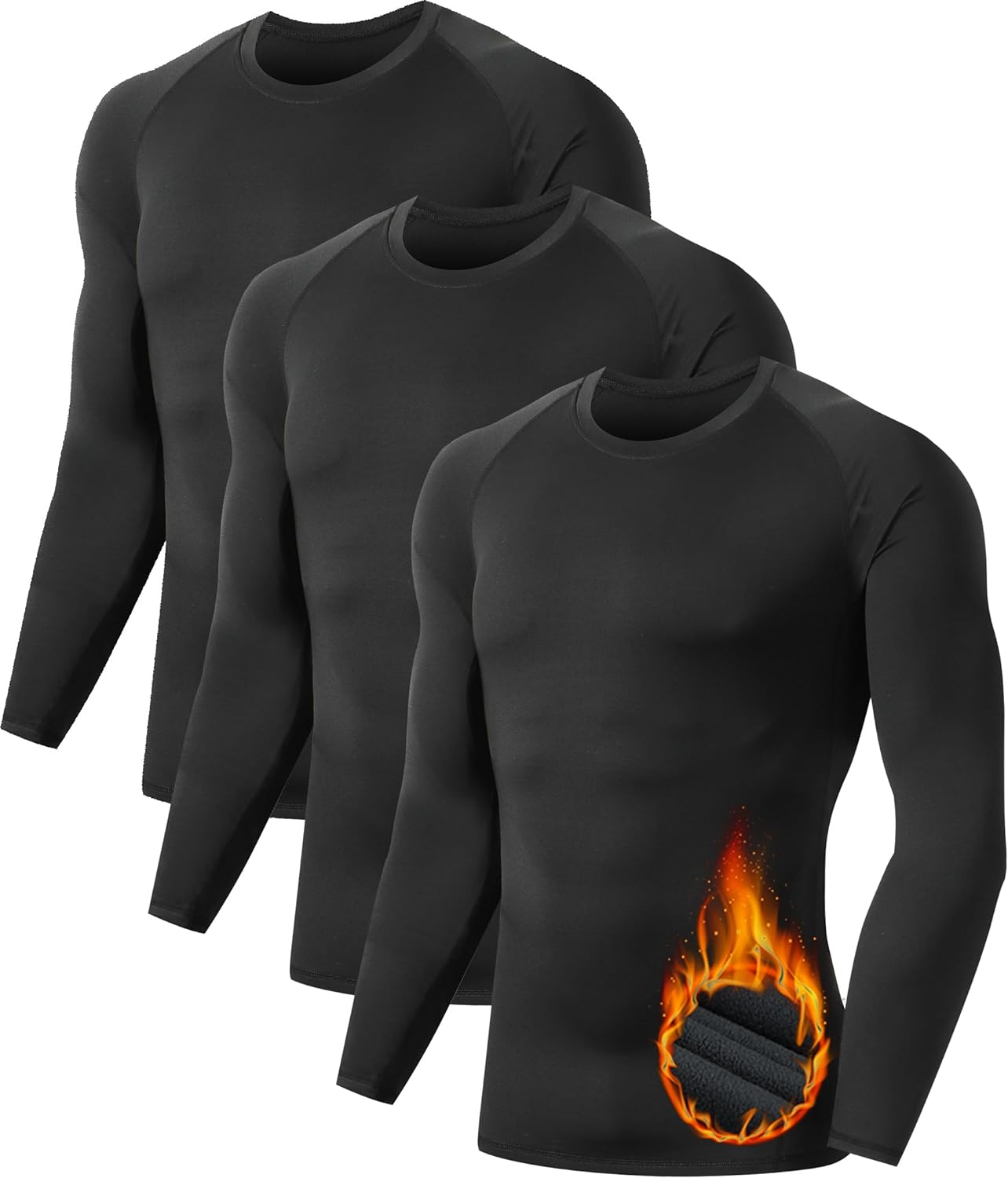 TELALEO 3 Pack Men'S Thermal Compression Shirt Fleece Lined Long Sleeve Athletic Base Layer Cold Weather Gear Workout Top image number 3