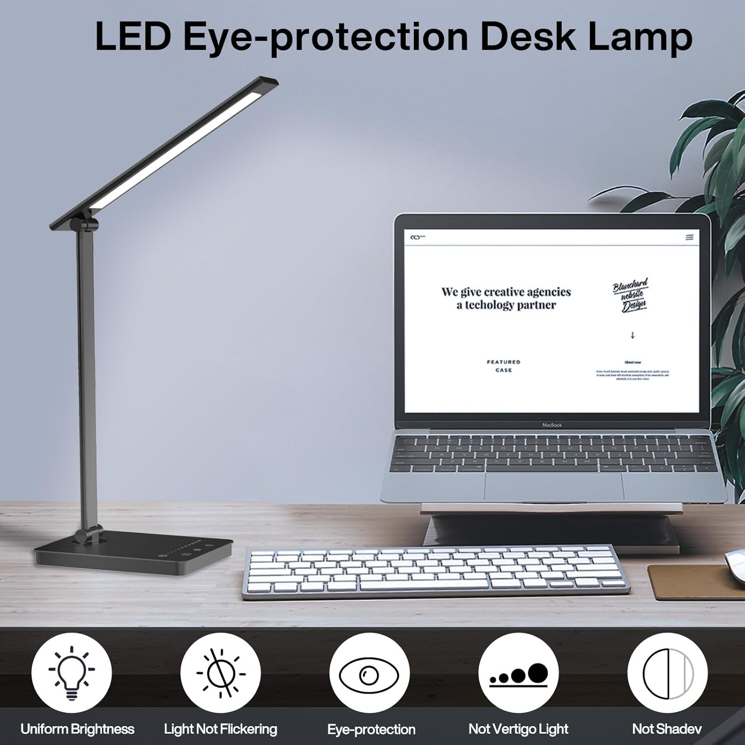 Aluminium Desk Lamp with LED Lighting, LED Desk Lamp with USB Charger Port, Built-In Timer,Foldable Table Lamp USB Plug, Eye Caring Reading Light for Office, Home, Dormitory Black image number 6