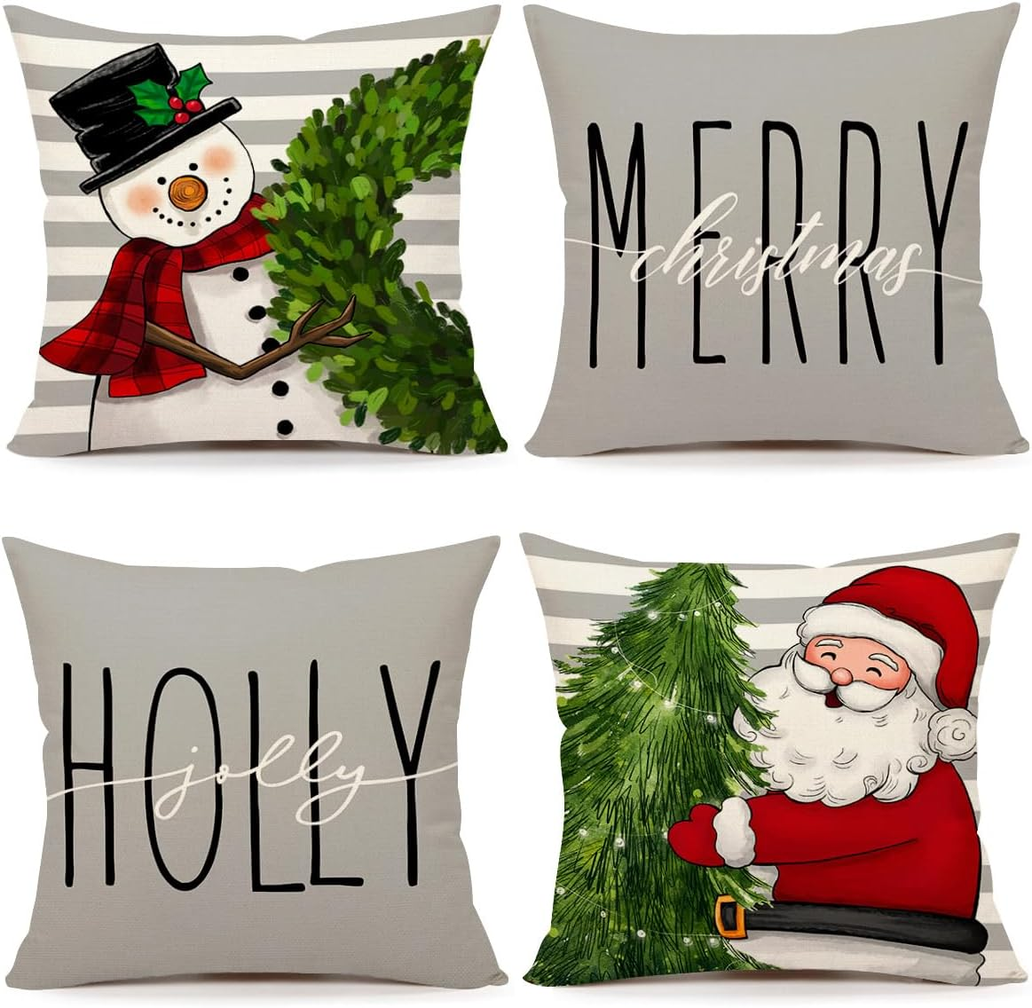 4TH Emotion Red Christmas Pillow Covers 20X20 Set of 4 Farmhouse Christmas Decorations Snowman Wreath Santa Claus Tree Merry Christmas Holly Jolly Winter Holiday Decor for Home Couch S22C17-20
