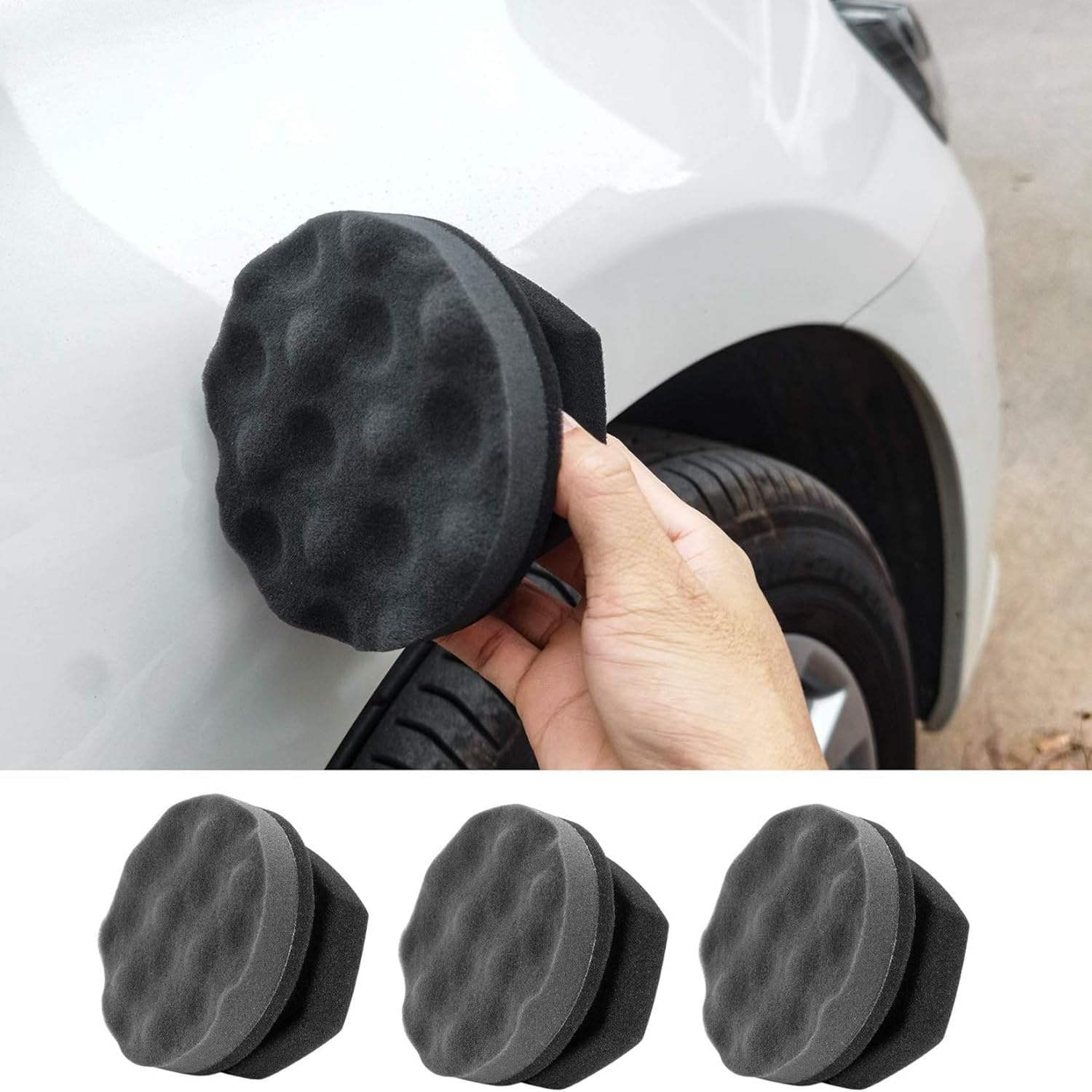 3 Pack Large Tire Dressing Applicator Pad, Durable and Reusable Hex-Grip Tire Detailing Tool for Applying Tire Shine image number 6