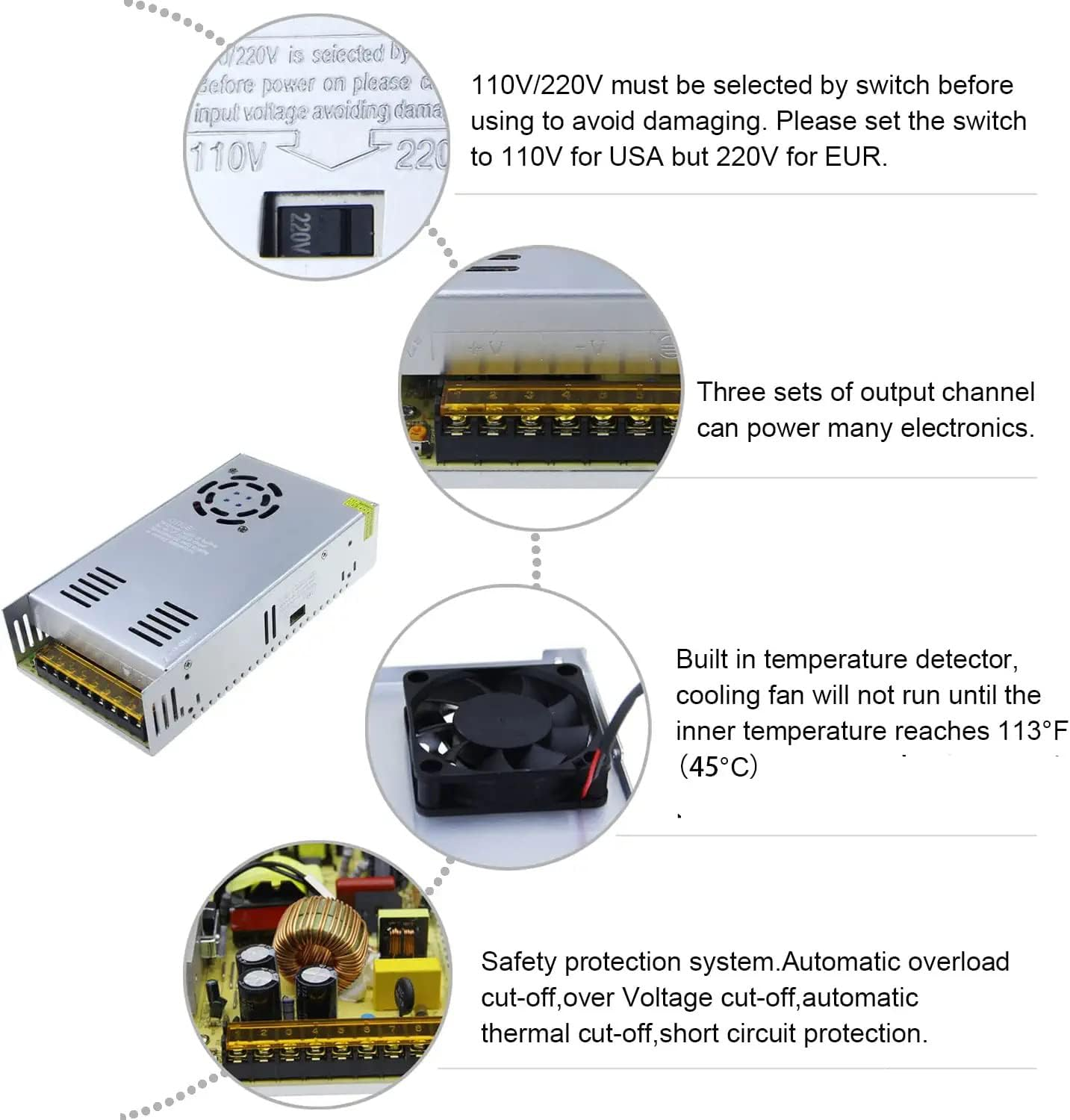 Joynano DC36V 10A Switching Power Supply 360W AC-DC Converter Transformer for Brake Machine Industrial Automation CNC Stepper Motor and More [Upgraded Version] image number 6