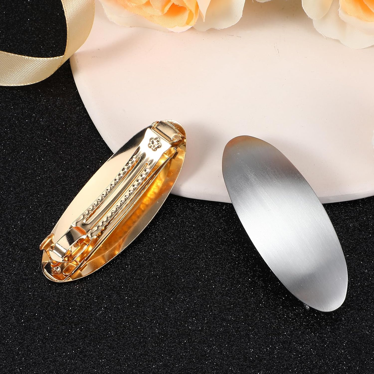 1 X Metal Hair Clip, Silver, Simple French Hair Clip, Oval Hair Clips, Small Flat for Women and Girls, Thin Hair, Thick Hair (3 Inches) image number 5