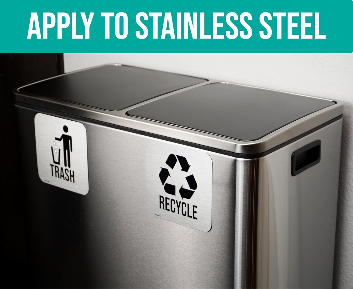 Recycle and Trash Magnets for Kitchen Trash Cans and Recycling Bins, Indoor Trash and Recycle Magnet Combo for Garbage Can Logo Symbol, 2 Magnetic Sticker Adhesives, 5.5 Inch Square, Outdoor Waste Bin image number 6