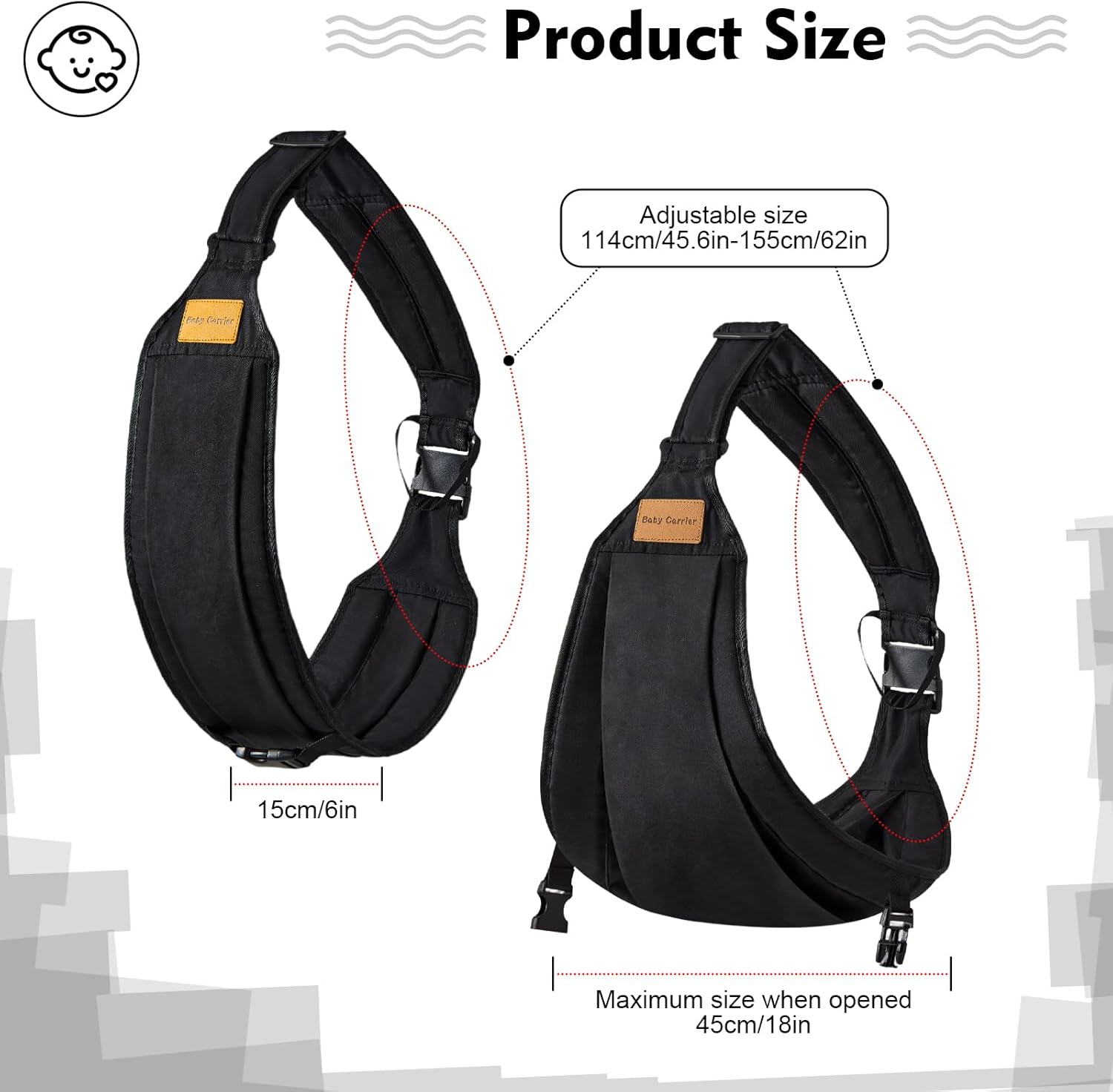 Baby Carrier Sling for Newborn to Toddler - Lightweight, Adjustable & Breathable Sling Carrier for Travel, Outdoor & Breastfeeding, up to 20Kg (Black) image number 5