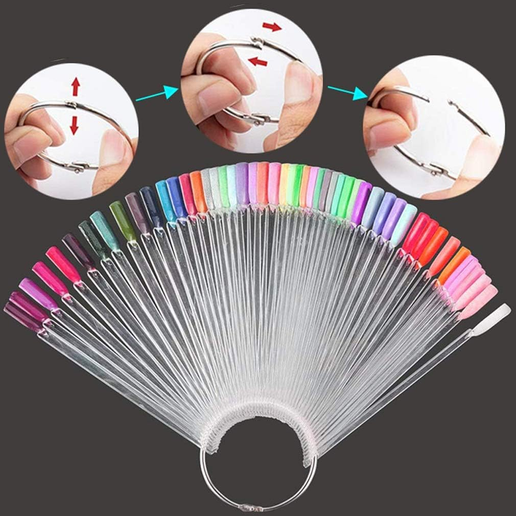 150 Pcs Clear Nail Swatch Sticks with Ring, Fan Shape Nail Art Tips, False Nail Sample Sticks, Nail Practice Color Display, Transparent Board for Nail image number 5