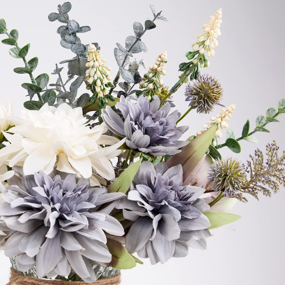 JARELING Silk Flowers in Vase, Artificial Flowers Arrangement with Glass Vase Faux Dahlia for Decoration Table Centerpiece (Dahlia) - Daisy Orange image number 3