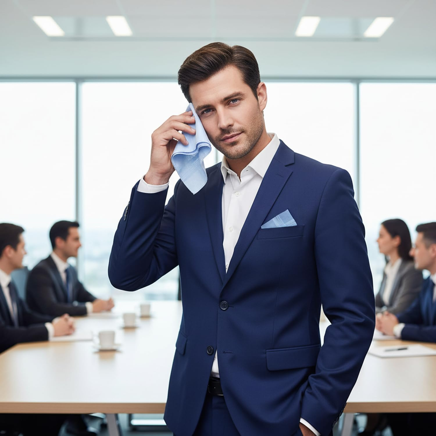 Men&rsquo;S Handkerchiefs Soft Cotton Blue Stripe Pocket Square, (15.7 X 15.7 In) Reusable Environmentally Friendly Hanky, Classic Men Accessory Compatible with Suit Front Pocket &ndash; Durable Gentle Fabric image number 5