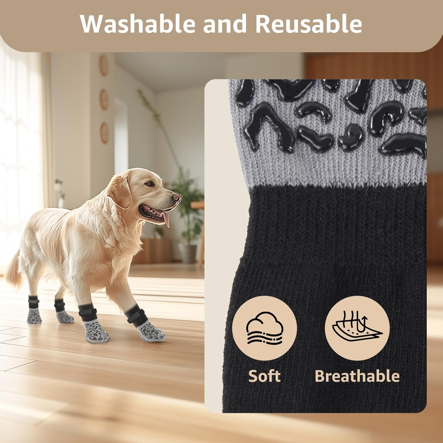 Advanced Non-Slip Hardwood Floor Dog Socks-Super Thick Grip, with Anti-Slip Claws to Prevent Dogs from Licking Their Claws, Suitable for Advanced Dogs to Wear on Hardwood Floors (Leopard 2 Pairs L) image number 5