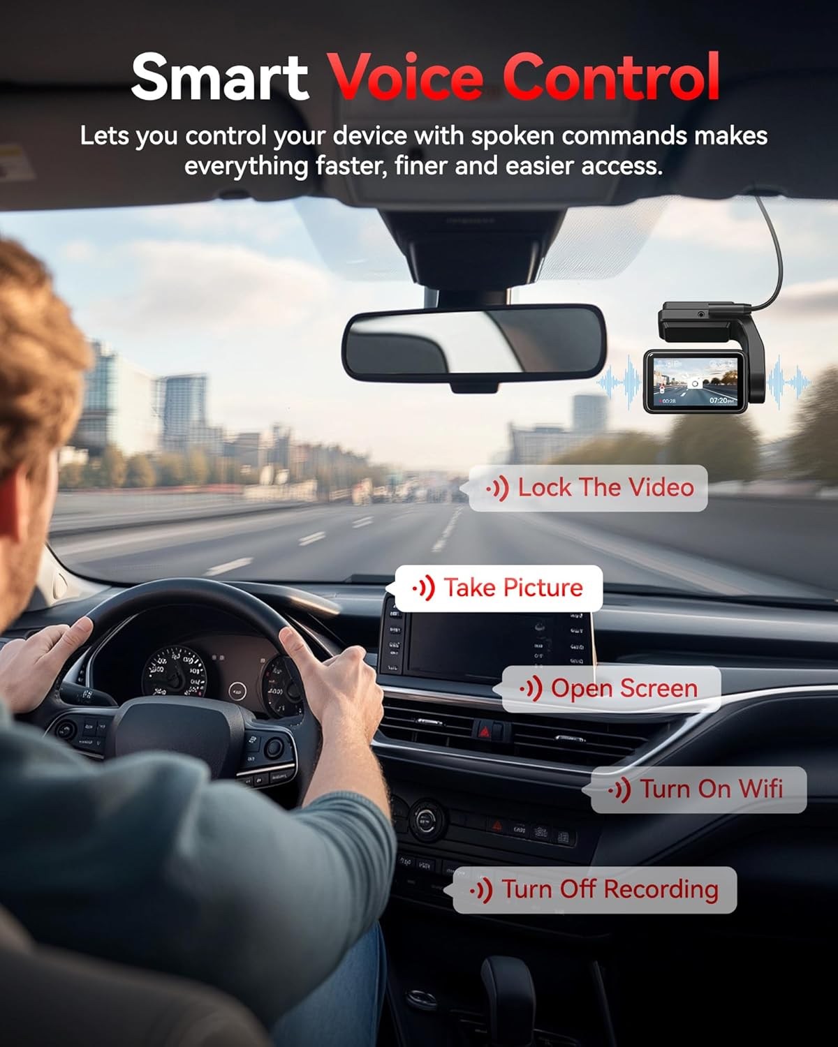 REDTIGER A4 Dash Cam Front and Rear Built-In 5Ghz Wifi, 4K+1080P Dual Dash Camera for Cars with 64GB Card, 2.2" Touch Screen Dashcam, Voice Control, 24H Parking Mode, Night Vision, Support Max 256GB image number 4