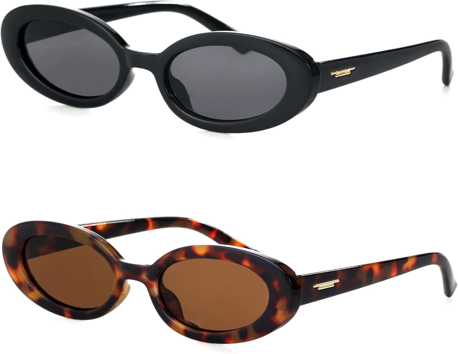 Teumire Retro Oval Sunglasses for Women Men Tiny Narrow 90S Style Small Sun Glasses 2 Pack