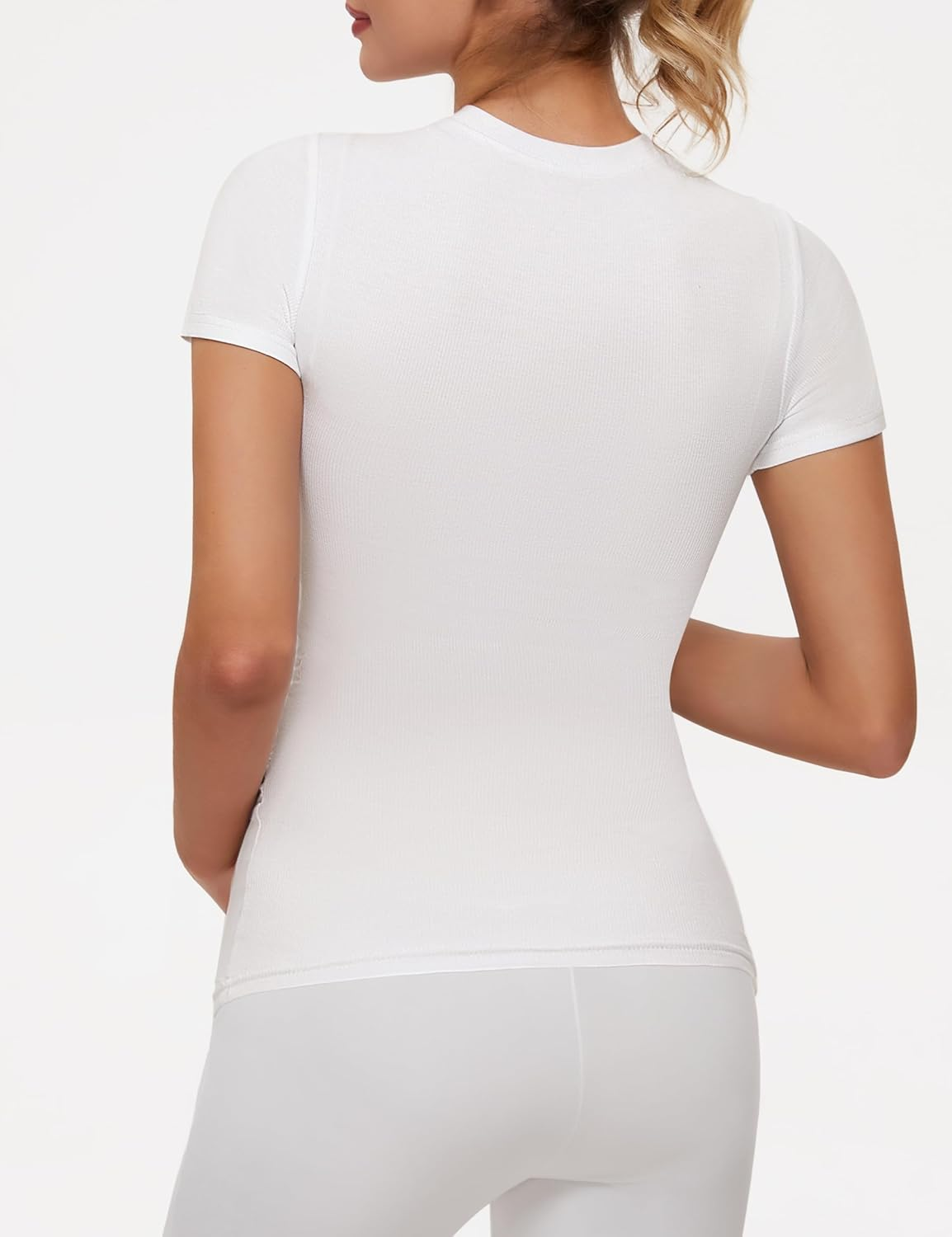 Peauty Maternity Ribbed T-Shirts with Crew Neck and Short Sleeves Shirts, before during after Pregnancy Clothes image number 7