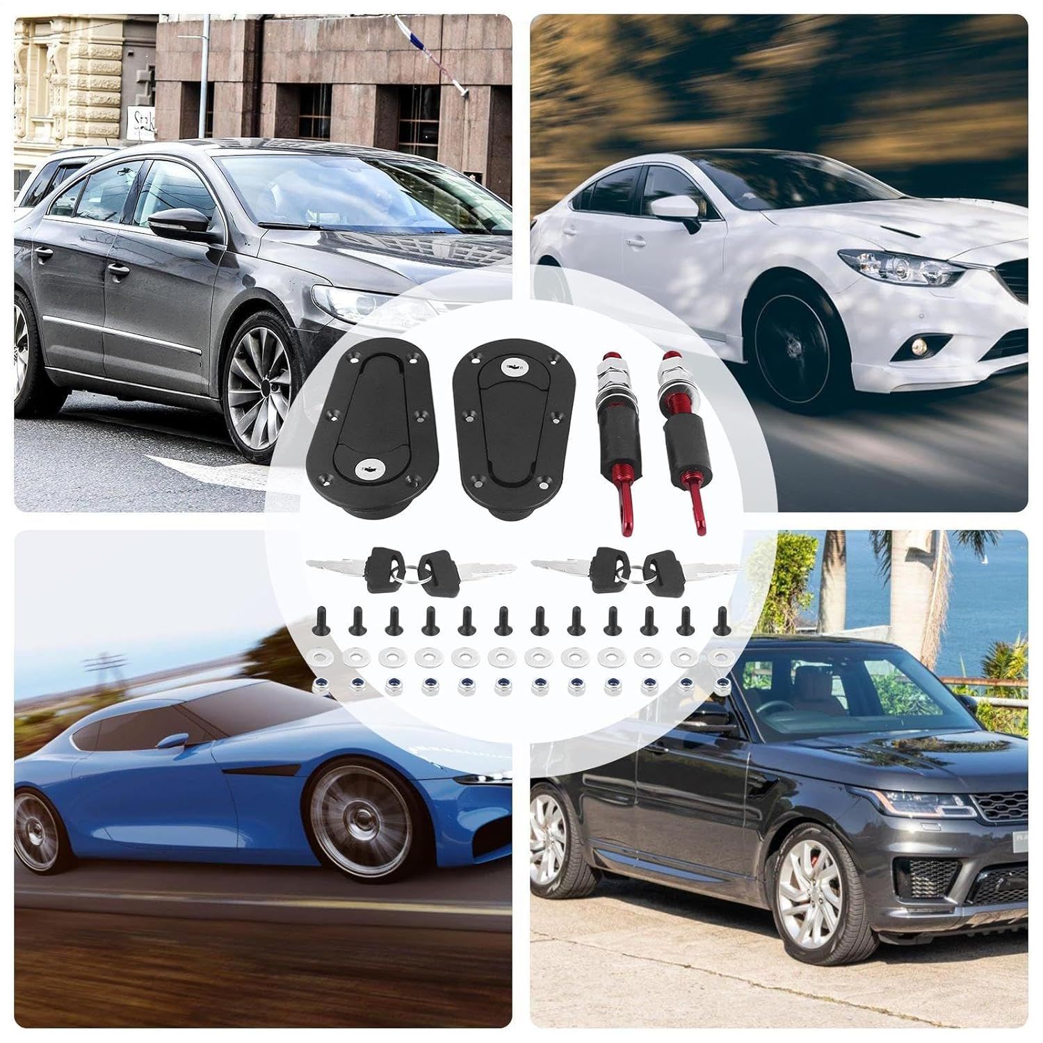 Hood Pin Kit - Flush Mounted Hood Pins,Quick Release Lock Fasteners Spacers Cover for Bumper Engine Bonnet Plate Truck Automotive image number 1