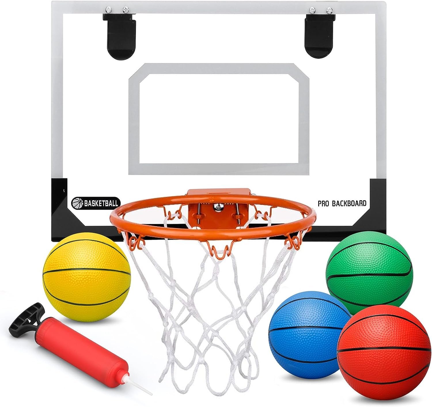 Mini Basketball Hoop Set for Kids Adults, over the Door Basketball Hoop with 4 Mini Replacement PVC Basketballs Gift Set
