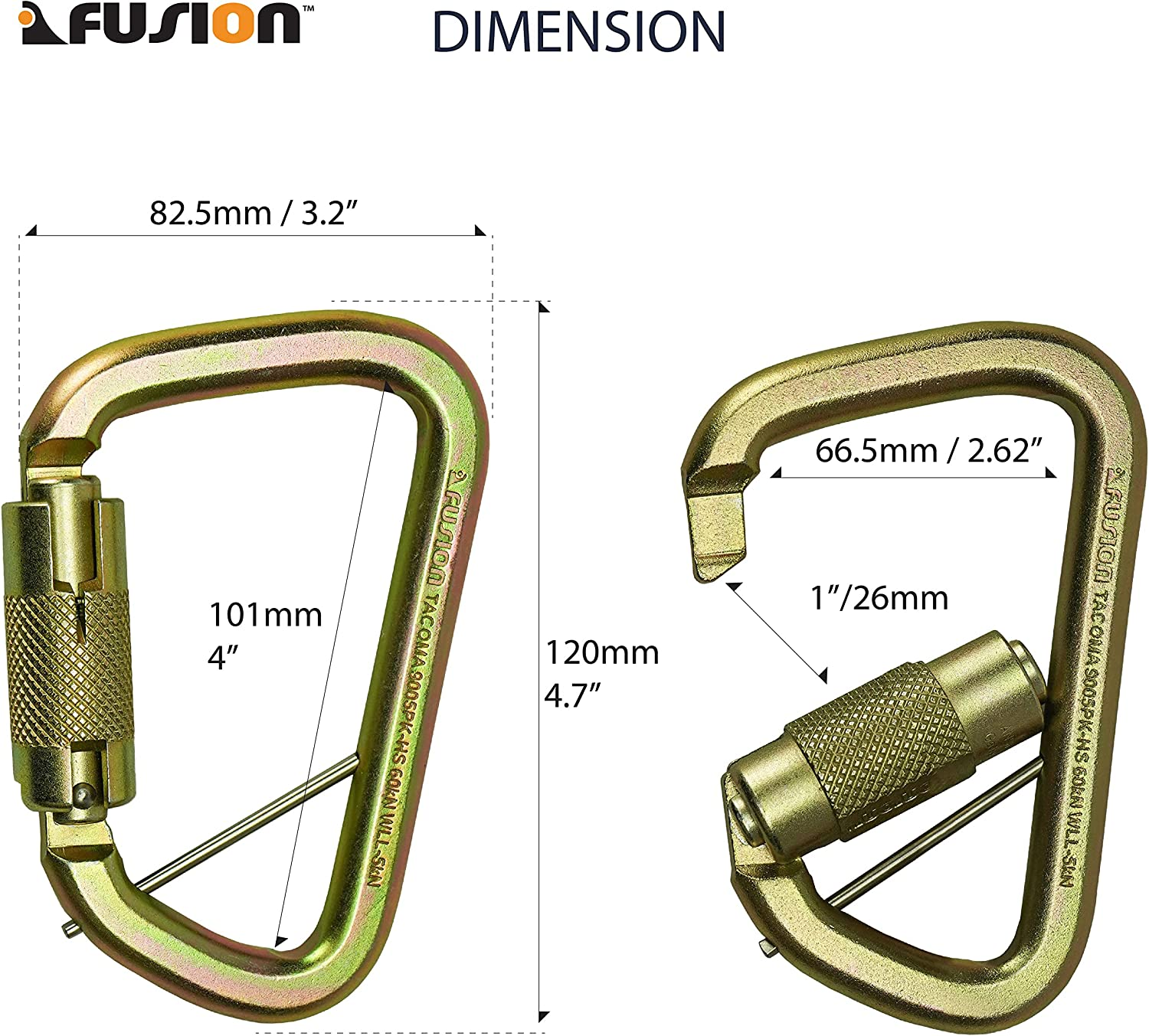 Fusion Climb Tacoma Steel High Strength Auto Lock Modified D-Shaped Steel Carabiner, Steel Clip