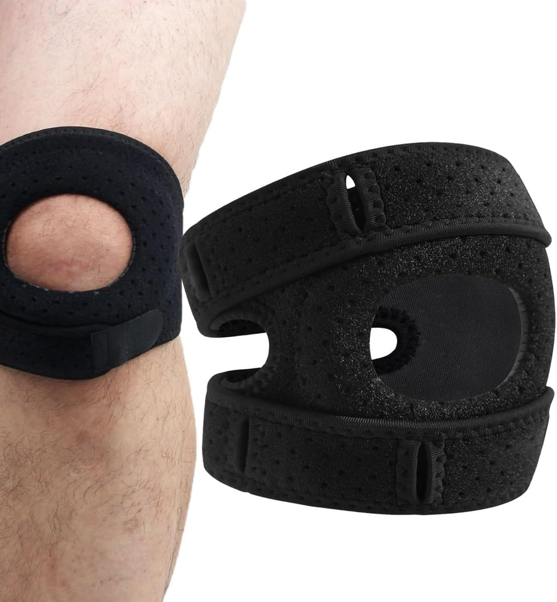 Plus Size Knee Brace,2 Pack Adjustable Patellar Tendon Support Sleeves, Pain Relief Knee Brace with Gel Pads for Meniscus, Arthritis, Orthopedic Sports Use (Gray, L)