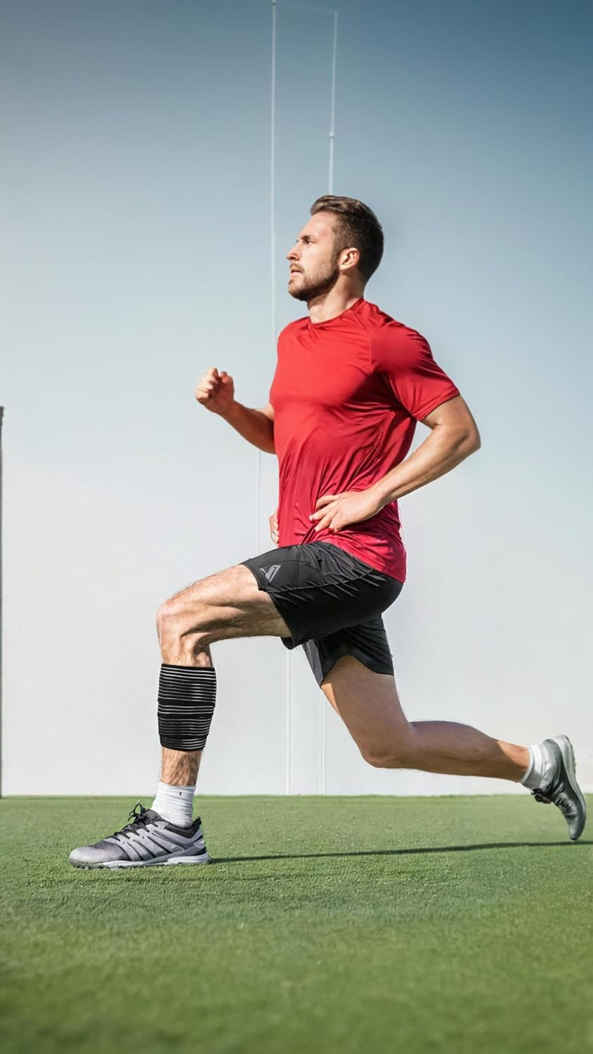 Honwor Elastic Calf Compression Bandage - Stabilizing Leg Sleeve for Men and Women, Joint Pain Relief, Sports - Adjustable Black (4 Pieces, 180 Cm) image number 3