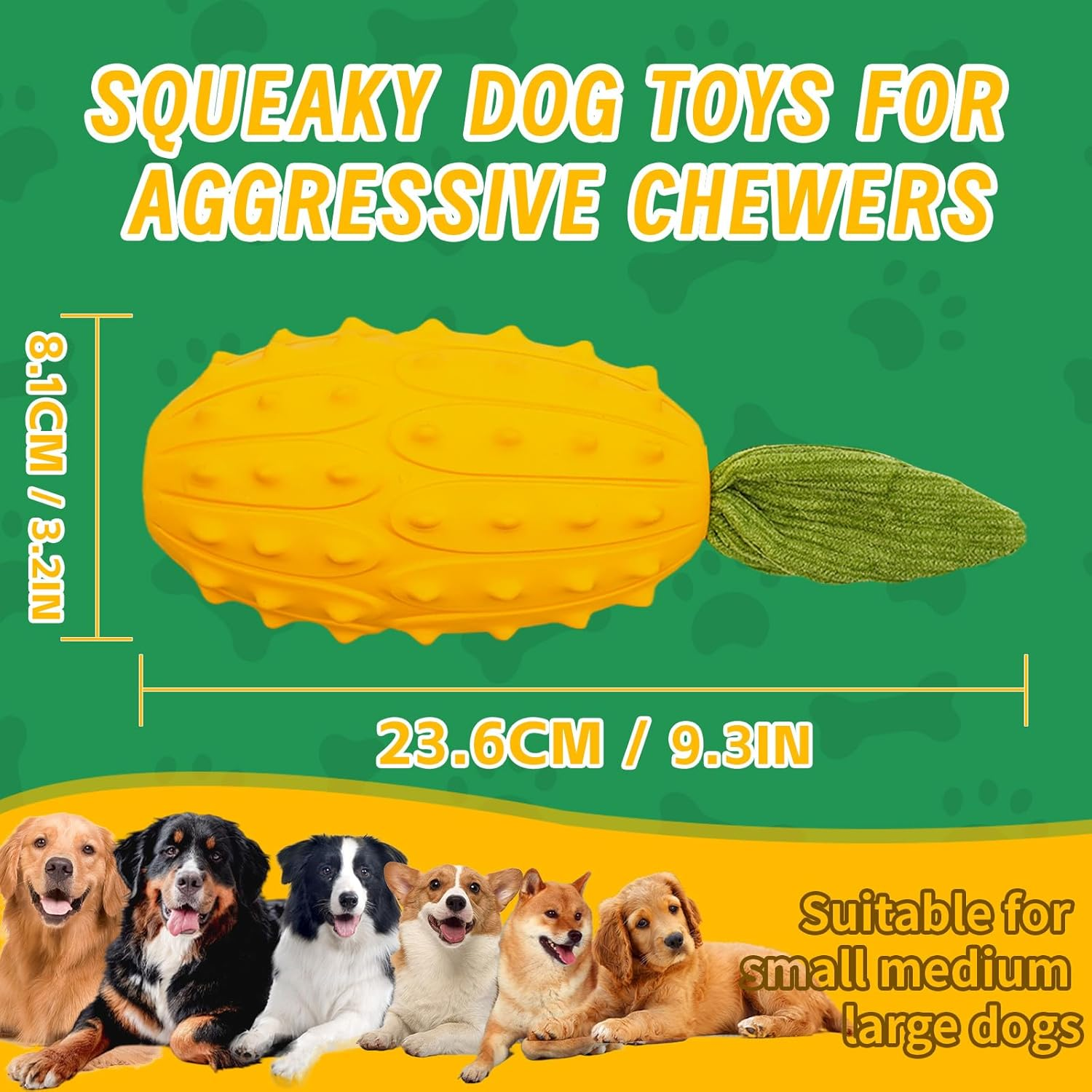 LIFLIX Squeaky Dog Toys, Durable Dog Chew Toys, Strong Tough Dog Toy with Natural Rubber, Teething Chew Toys for Small Medium Large Dogs, Kiwano Horned Cucumber Shape image number 6