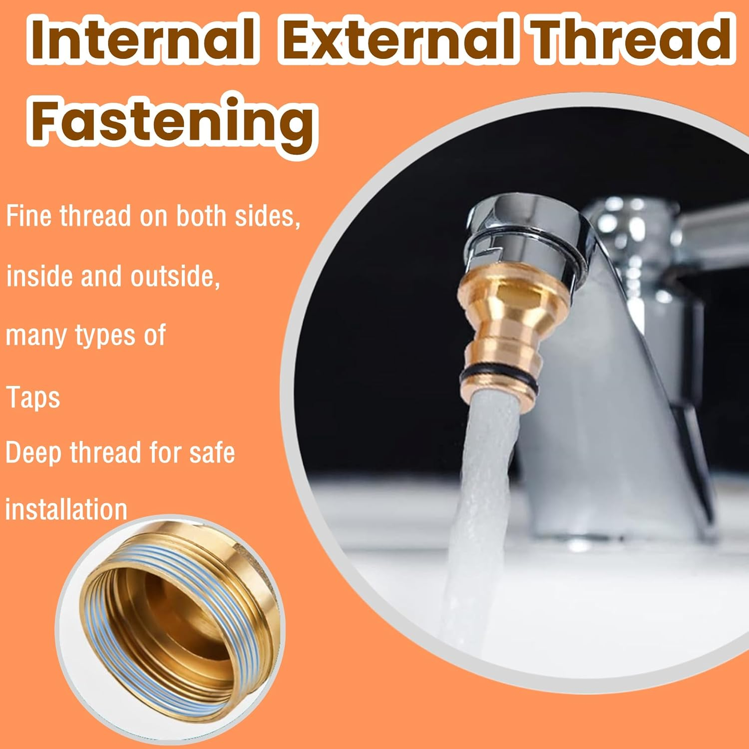 Indoor Garden Hose Pipe Adapter for Kitchen Sink and Bathroom, 22Mm Female 24Mm Male Threaded Tap Connector Fittings, Mixer Hose Connector Brass for Kitchen Sink image number 2