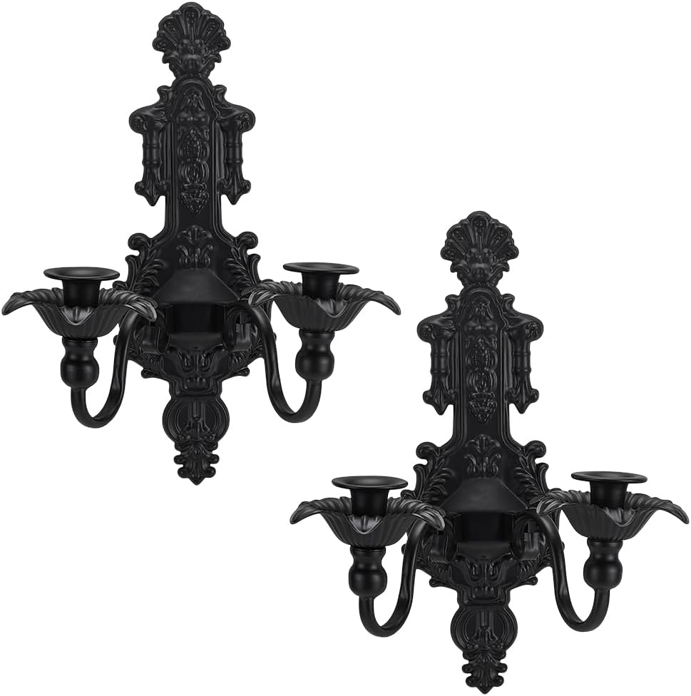 UNICRAFTALE Pack of 2 Wall Candlesticks, Black Wall Sconce, Candle Holder, Vintage Candle Holder, Made of Metal, Gothic Wall Decorations for Living Room, Hallway, Entrance, Bedroom image number 3
