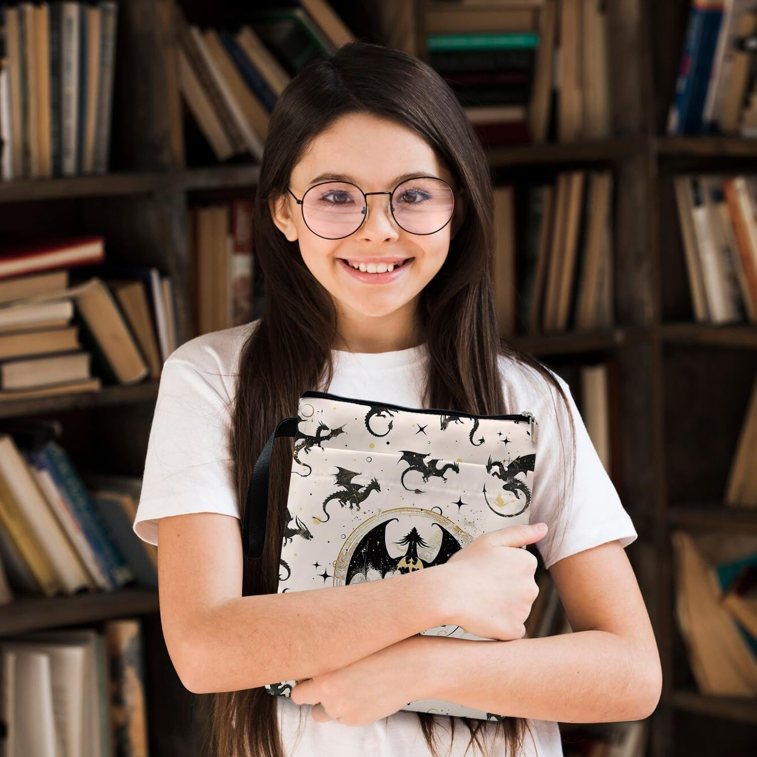 Fourth Wings Inspired Book Sleeve, Book Sleeves with Zipper, Dragon Book Sleeve for Book Lovers, Book Pouch Kindle Protector, Gifts for Women Teacher Librarian Bookworm Bookish (White-A, Large) - White-B image number 2