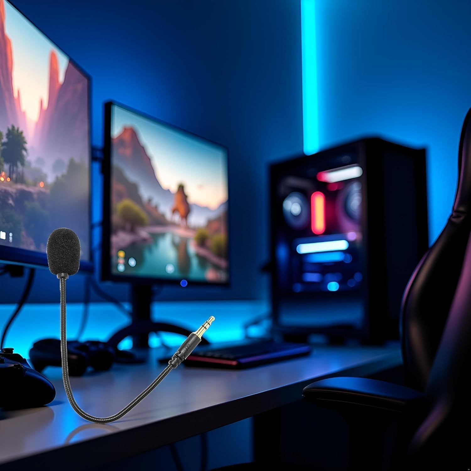 Wpppan Headset Microphone 3.5Mm Plug, Black Headset Microphone Adjustable 360 Degrees Bendable Jack Headphone Controller Z5A5 Combined, 3.5Mm Game Gaming Mic to Mic Headsets Accessories image number 4