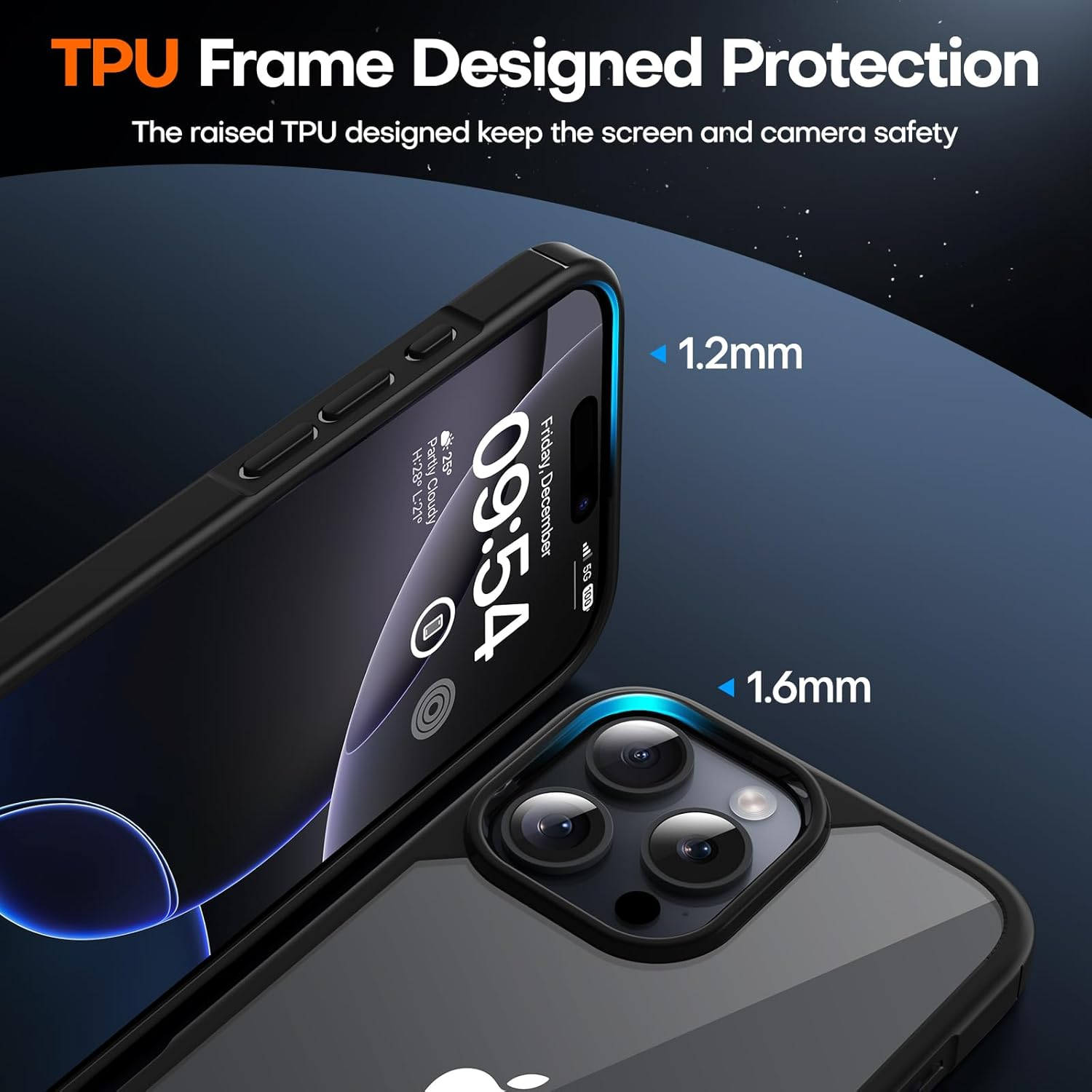 TAURI for Iphone 16 Pro Max Case 6.9", Military-Grade Protection, [Anti-Yellowing] Shockproof Transparent Back Bumper Phone Cover - Black image number 6