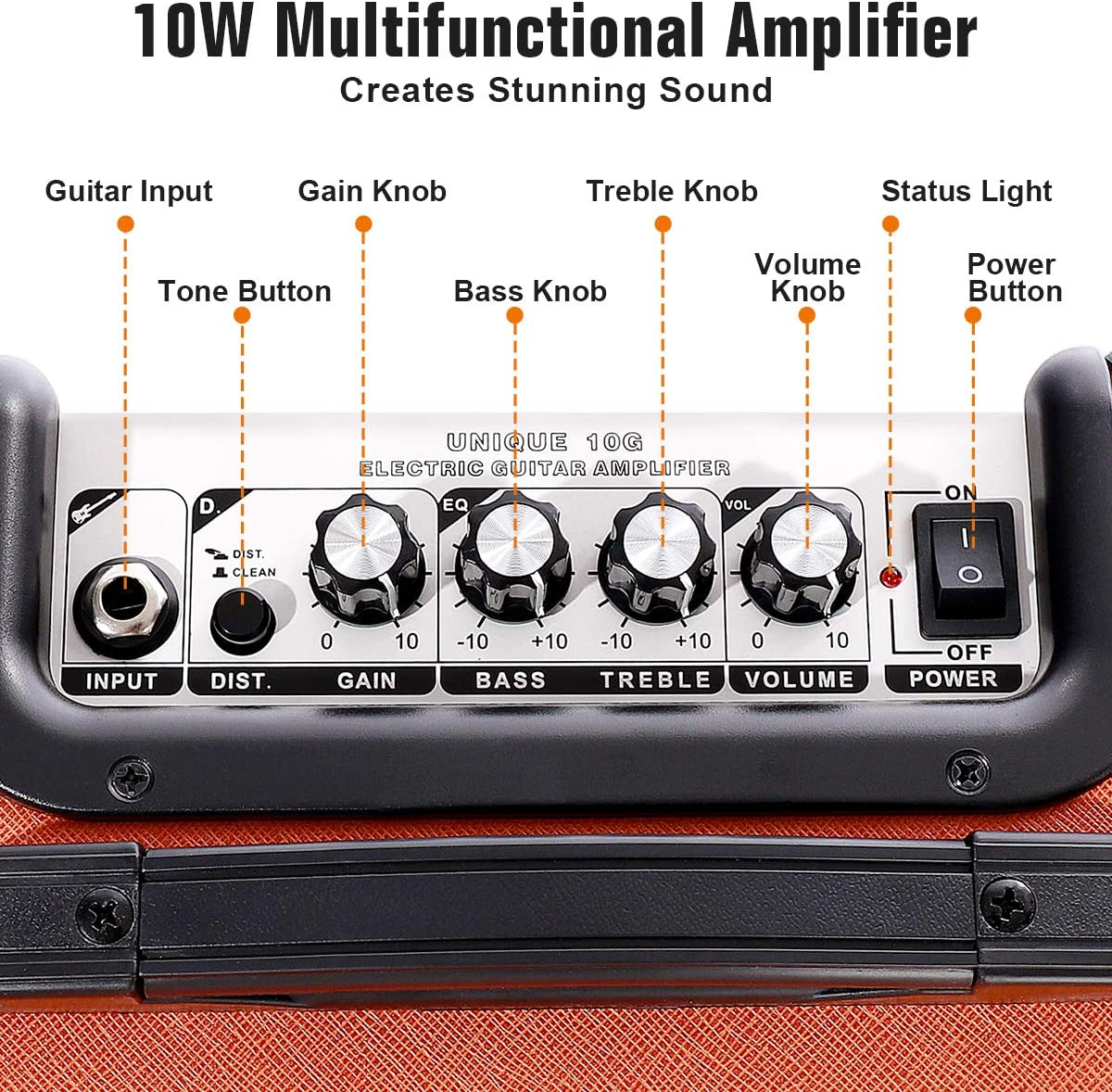 Coolmusic 10G Mini Guitar Amplifier 10W Handle Portable Amp for Electric Guitar Combo Speaker, Build in Bluetooth image number 3