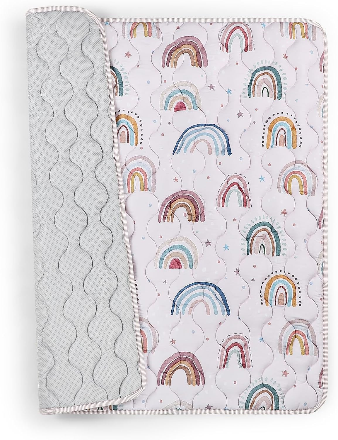 Baby Play Mat for Floor, 127X127 Cm Playpen Padded Mat for Baby, Soft Infant Tummy Time Crawling Mat,Anti Slip, Pink Rainbow image number 1