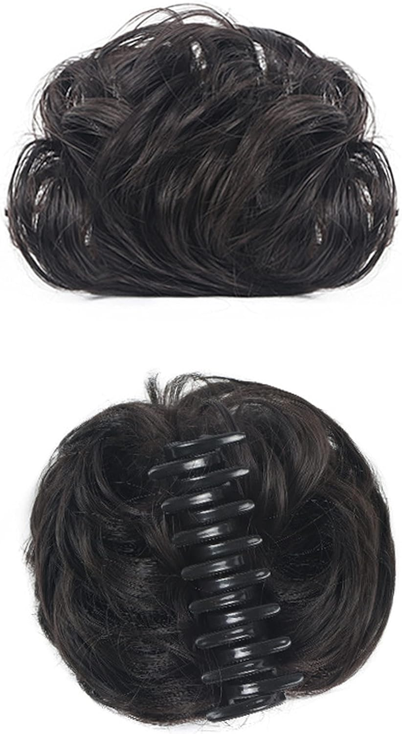 Half Fancy Bun Clip-On Wig Hairpin,Hair Extension Scrunchies,Ball Head Grasping Clip,Messy Bun Hair Scrunchies,Hair Bag Bud Head Fluffy Natural Hair Coil (Large,Black Brown)