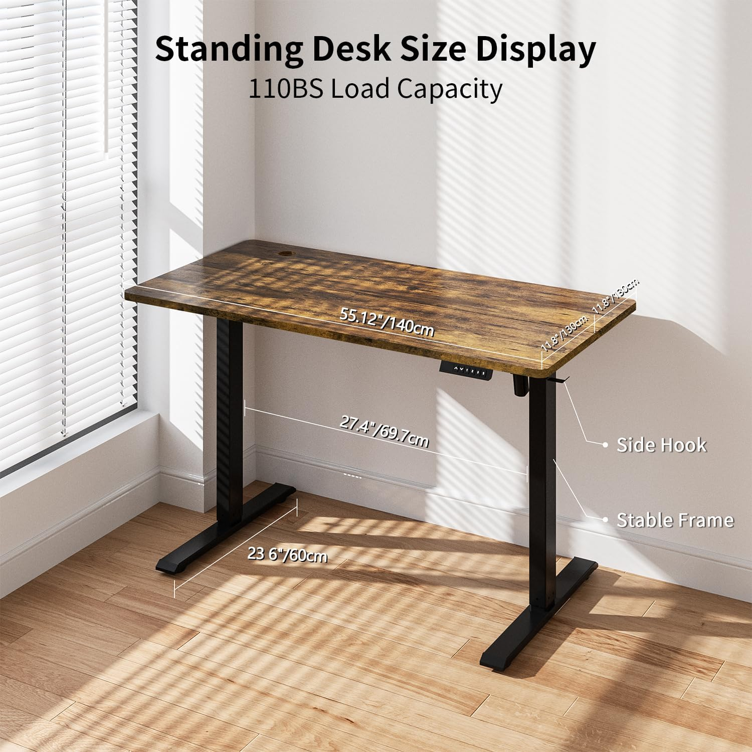 Yildue Electric Standing Desk 120/140Cm,Height Adjustable Standing Compute Desk with Splice Board,3 Memory Height Settings Ergonomic Home Office Desk(Rustic Brown) (140X60CM)