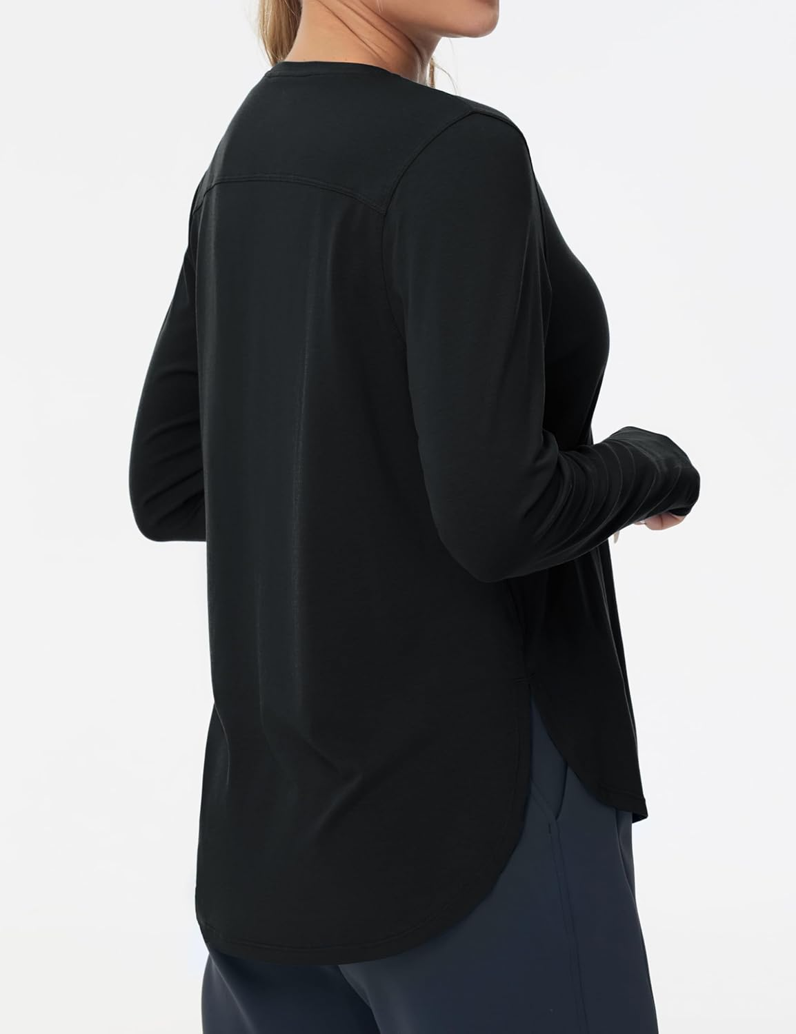 THE GYM PEOPLE Women'S Long Sleeve Workout Shirts Lightweight Cotton Running Yoga Tops with Thumb Hole image number 3