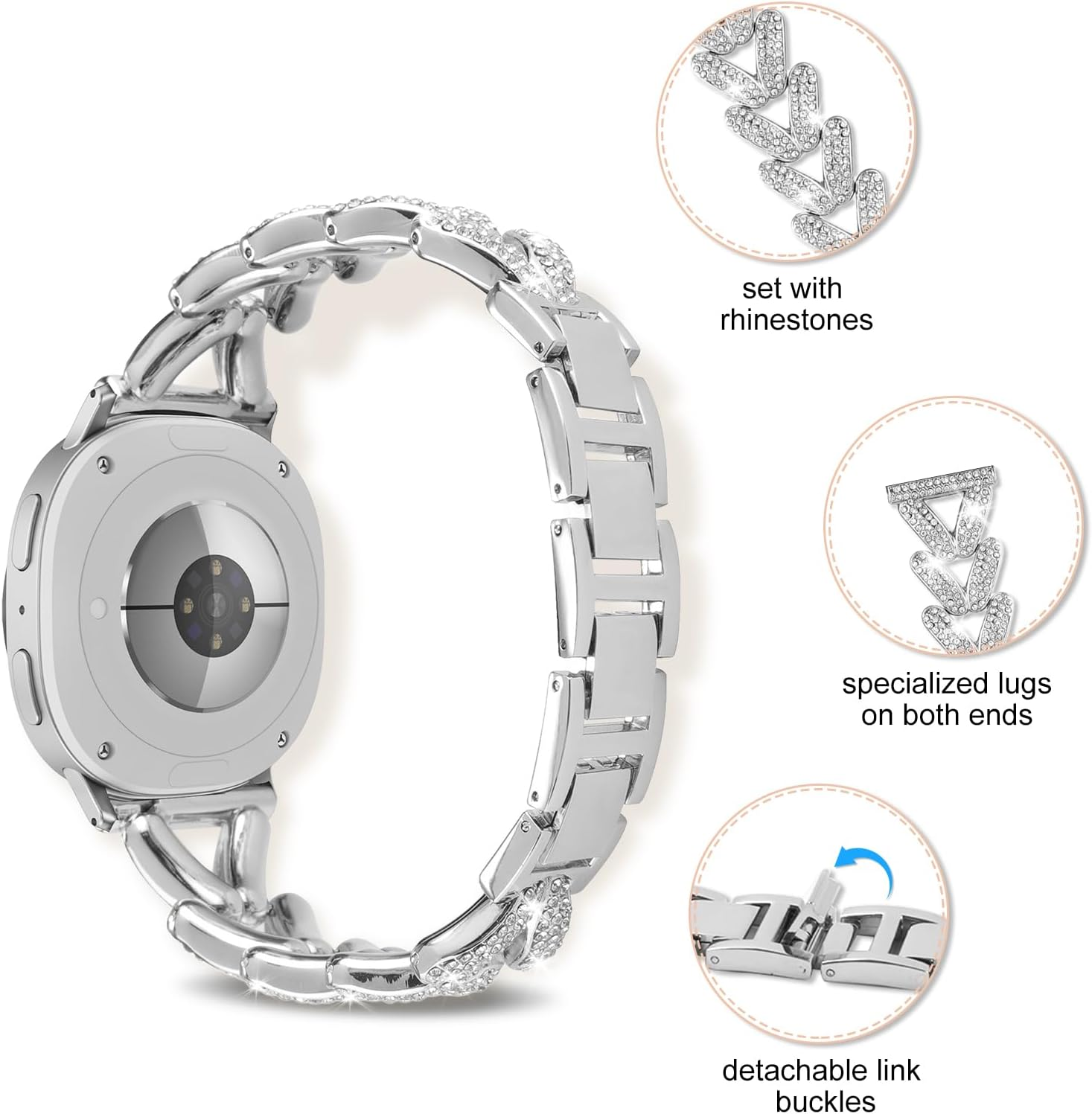 Wopail Metal Bracelet for Samsung Galaxy Watch 8 40 Mm 44 Mm, Stainless Steel Replacement Strap Women'S Bracelet with Diamonds Rhinestones for Samsung Galaxy Watch 8 Classic 46 Mm image number 3