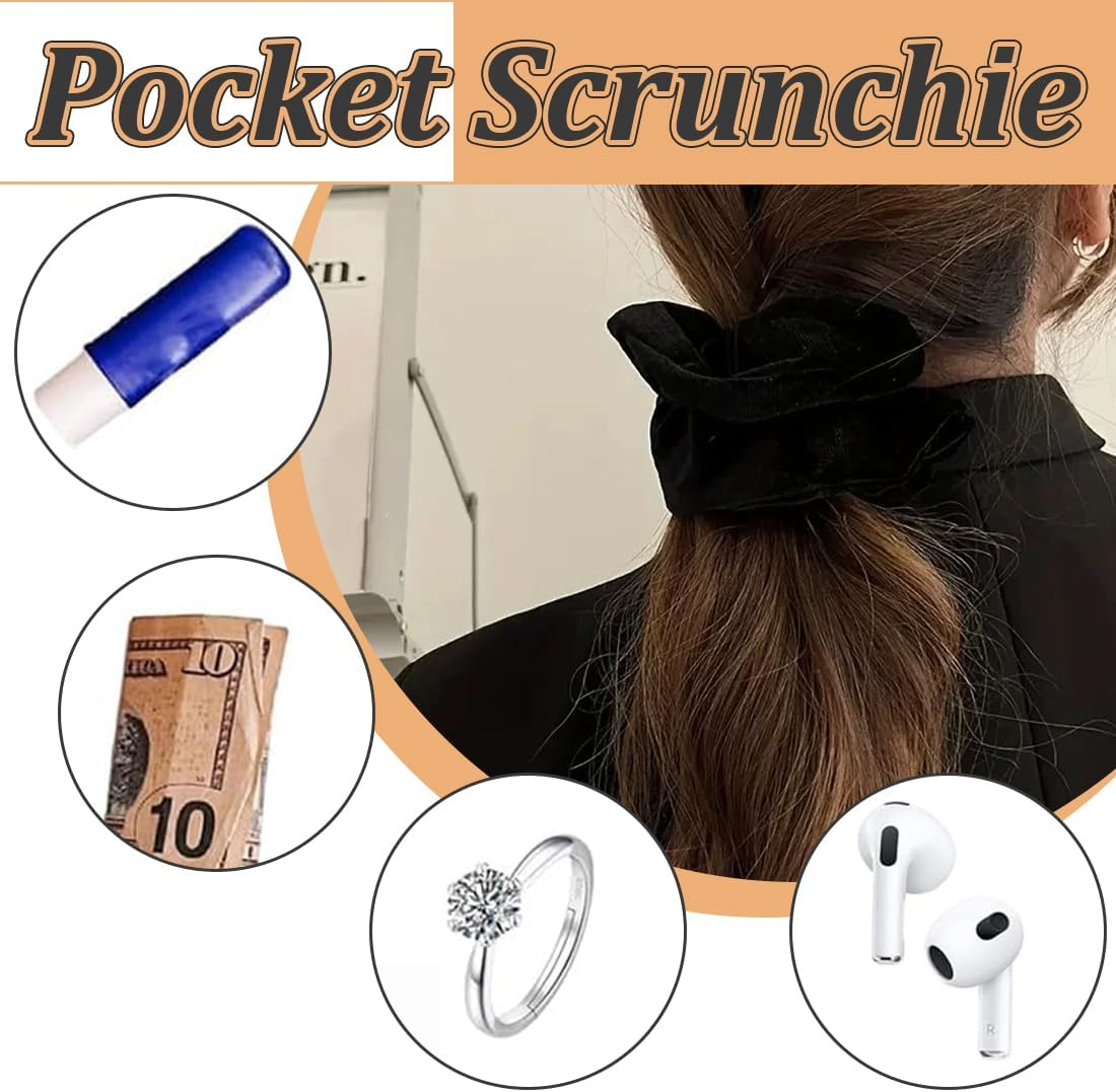 Pack of 4 Women'S Velvet Scrunchies with Zip Pocket, Girls Elastic Cable Elastics, Velvet Scrunchies with Hidden Zip Pocket, Elastic Hair Bands image number 3