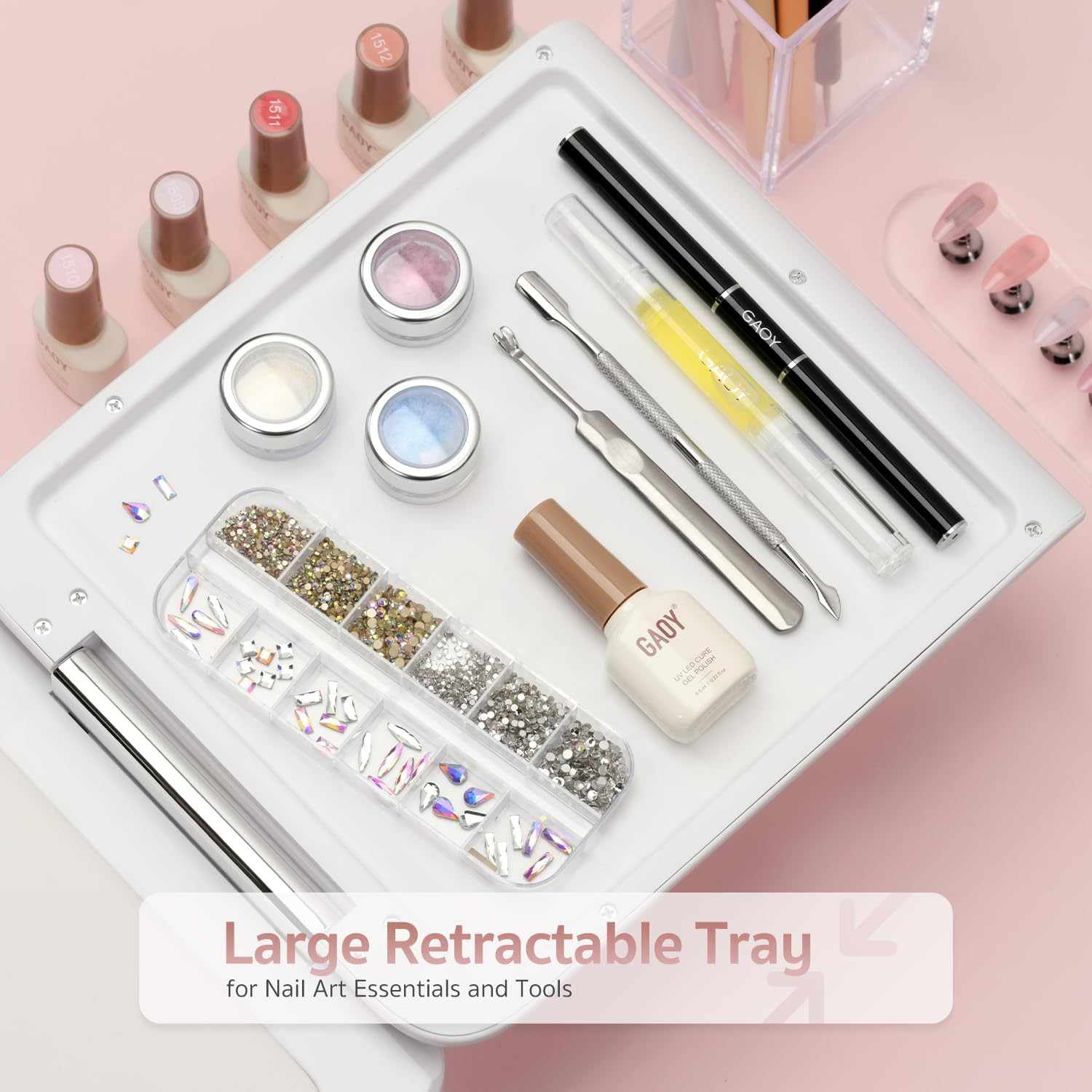 GAOY Professional Nail Curing Lamp for Salon, Mega UV LED Light for Gel Nails with Arm Rest and Retractable Tray, 5 Timers, LCD Display and Infrared Sensor