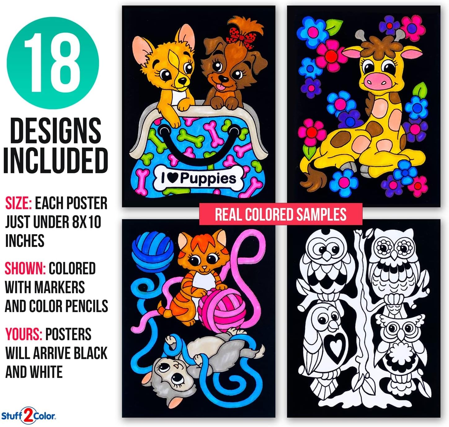 Stuff2Color Super Pack of 18 Fuzzy Coloring Posters (Cute Animals Edition) (1 Pack) image number 4