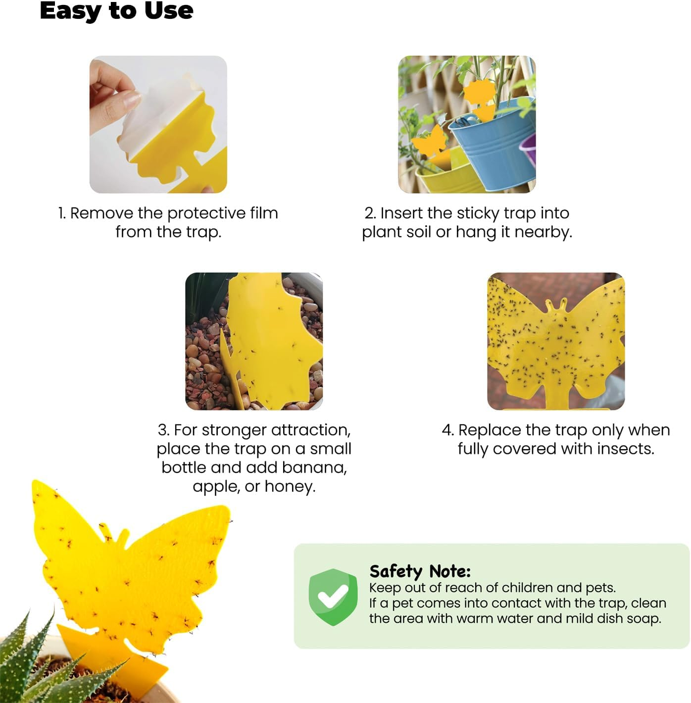 Sticky Insect Traps 40 Pcs - Gnats Fruit Fly Traps for Indoors House - Yellow Double-Sided Sticky Insect Catchers Fungus, Fruit Flies, Whiteflies, Aphids, Leaf Miners image number 1