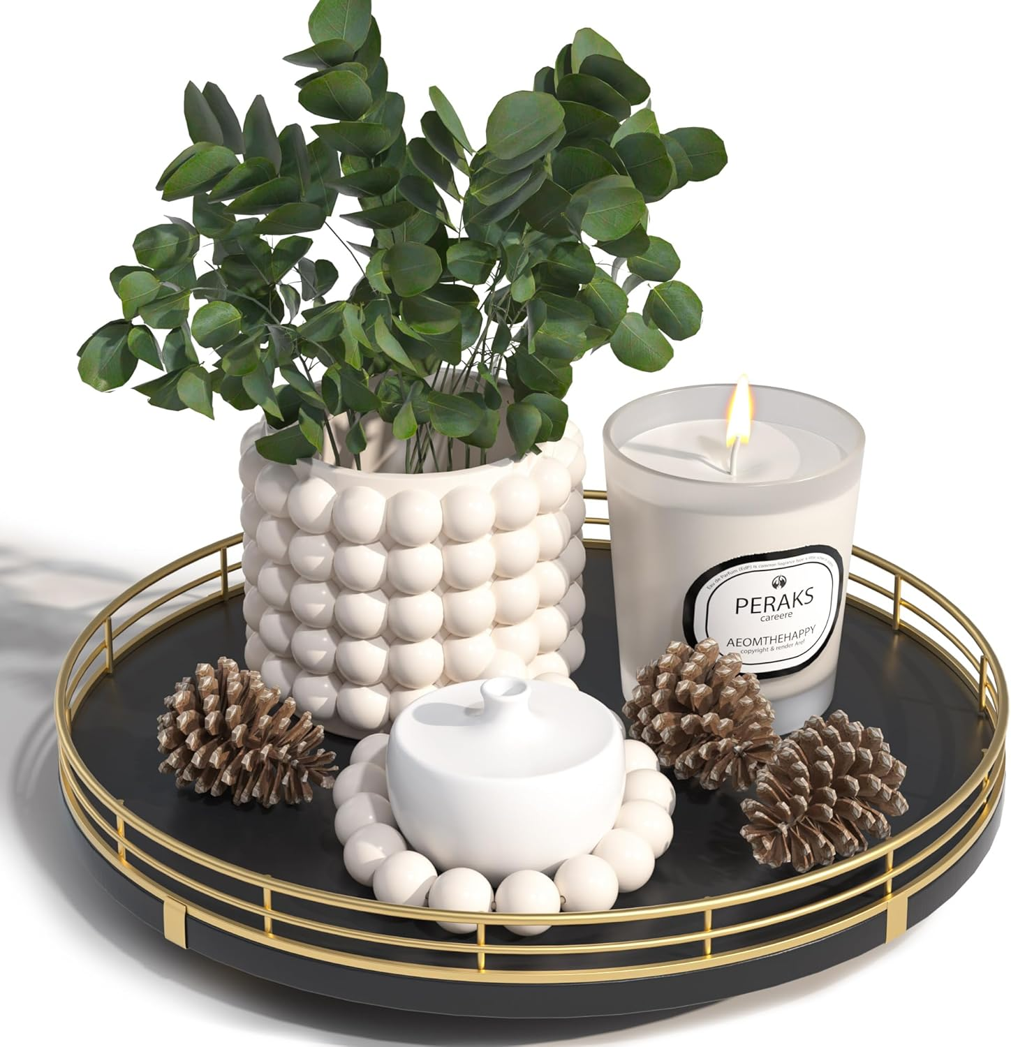 13" Gold Lazy Susan for Table Top, Oak Wood Lazy Susan Turntable Organizer for Dining Coffee Table Centerpiece Bar Decor Kitchen Countertop Bathroom Vanity Decorative Tray for Perfume Jewelry Round