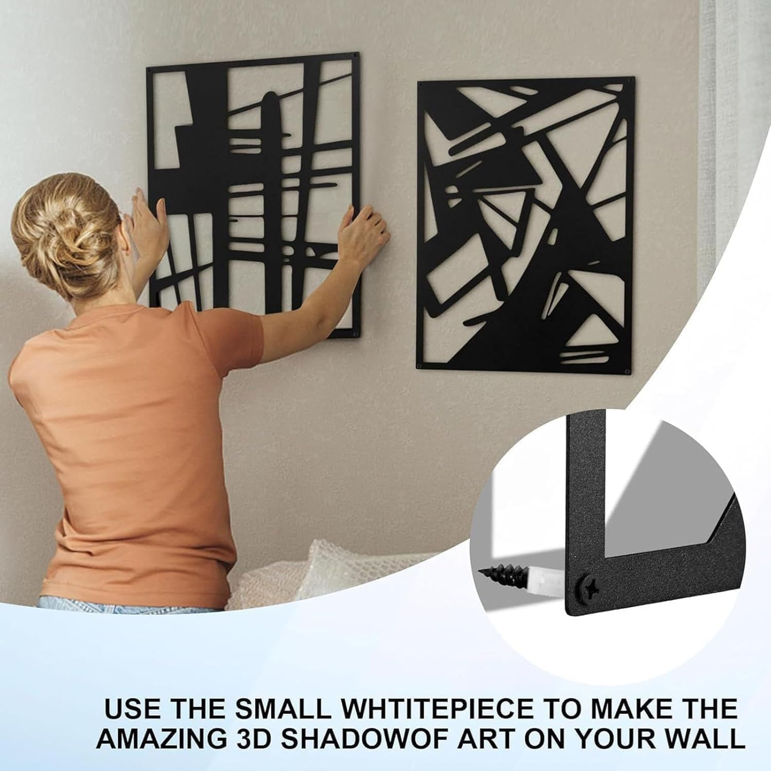 Forubar 4 Pack Black Abstract Metal Wall Art, 3D Textured Metal Wall Sculptures, for Living Room Bedroom Bathroom Study Room image number 2