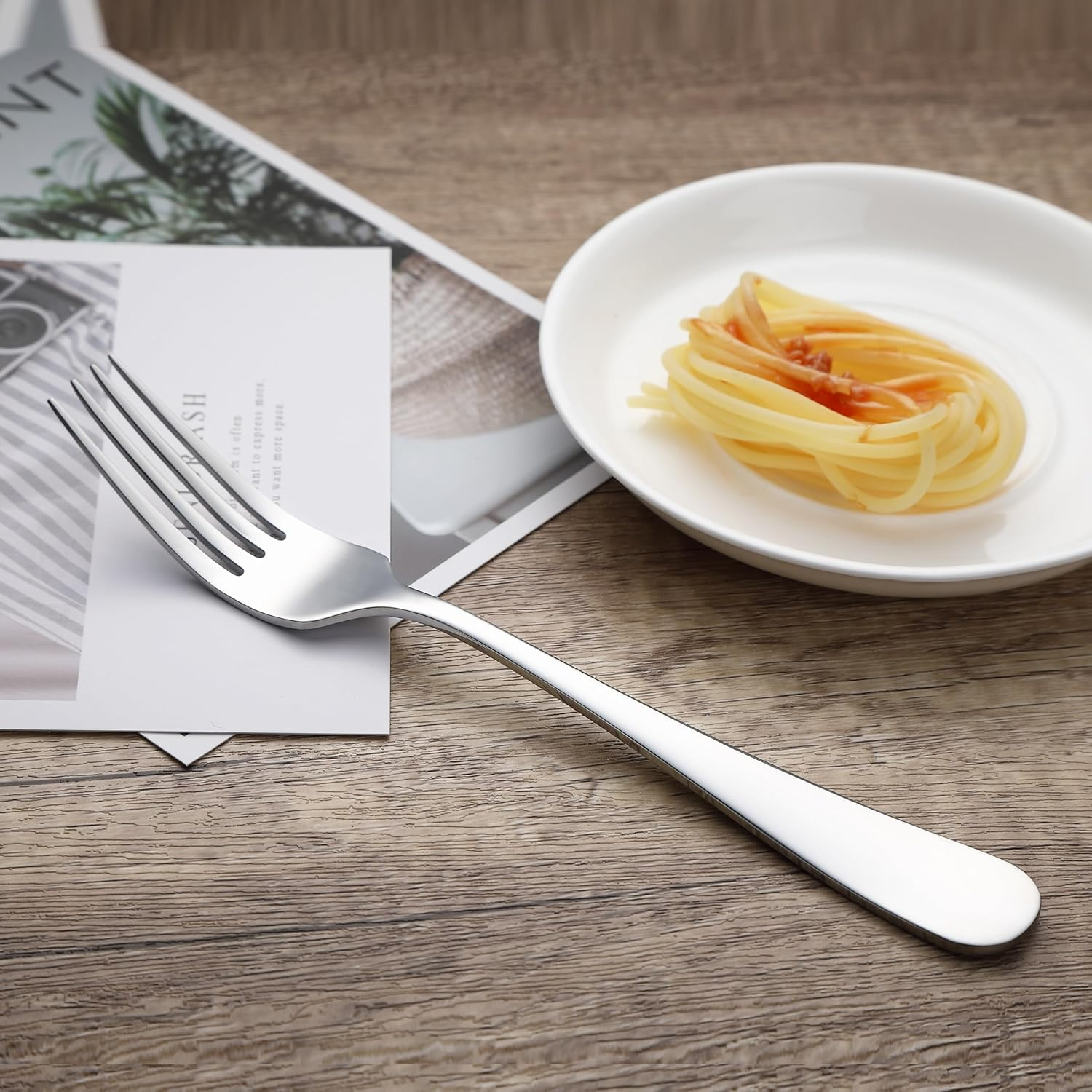 Amazon Basics Stainless Steel Dinner Forks with round Edge, Pack of 12, Silver