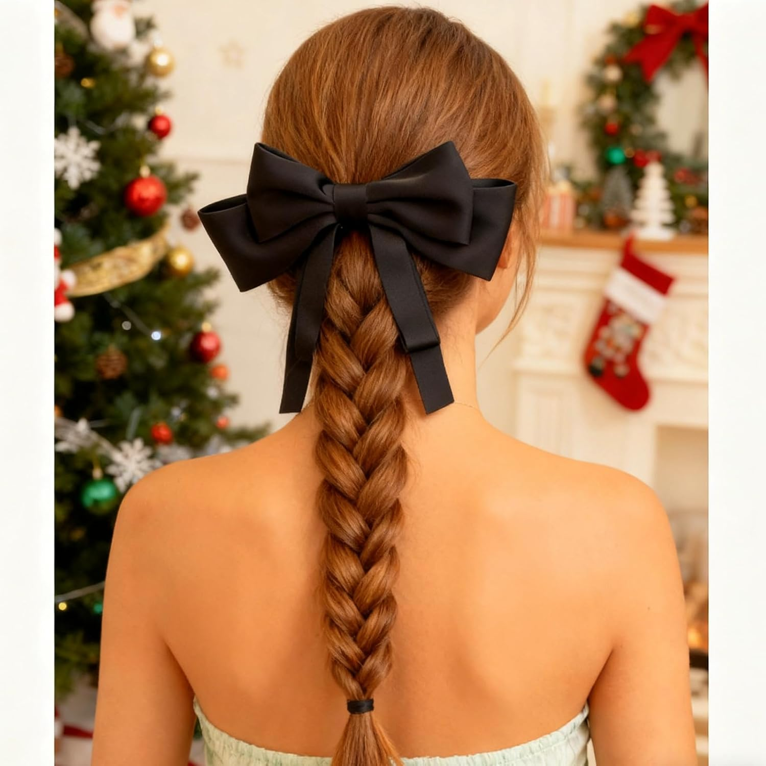 Black Hair Bows for Women Bow Hair Clips Silky Satin Bow Clips Cute Hair Bow Clips French Hair Band Bow Long Tail Bows Wedding Bow Barrette Bowknot Red White image number 6