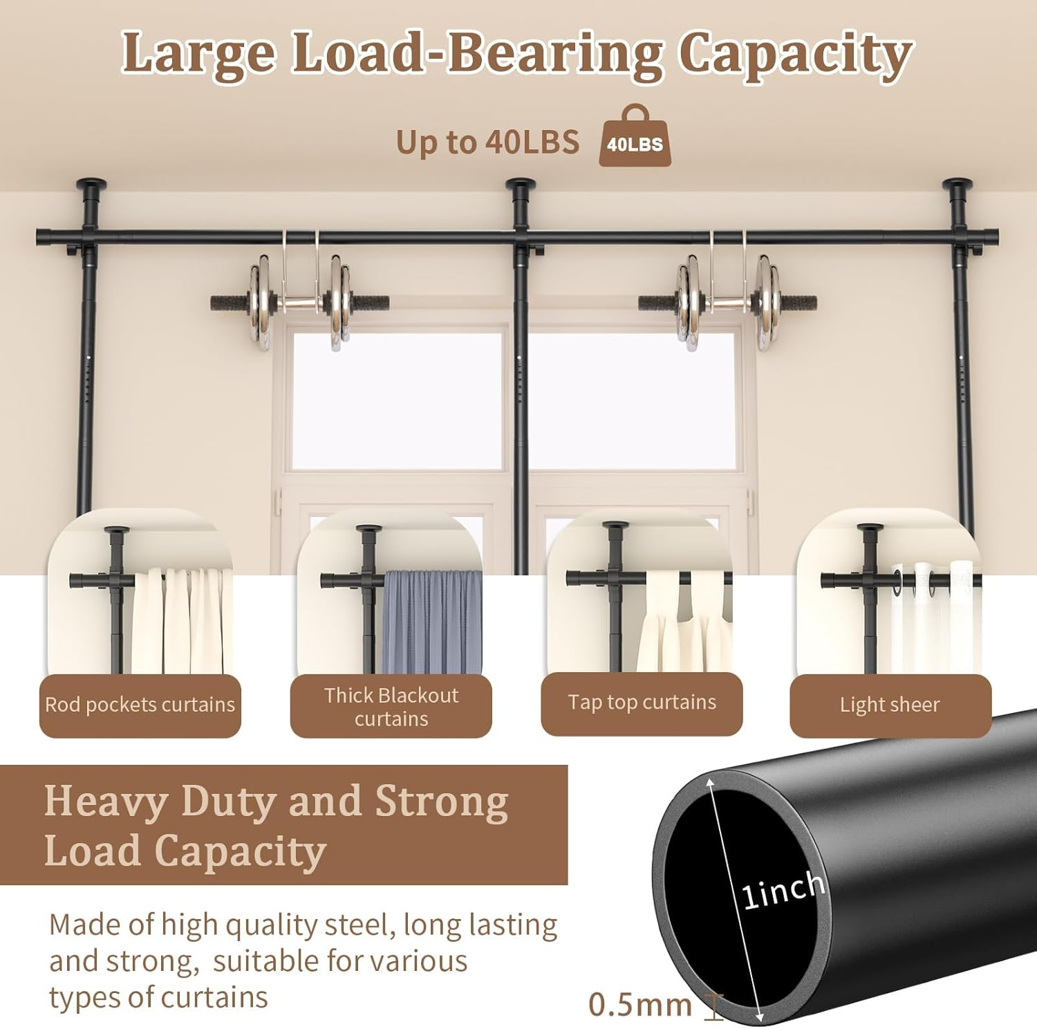 Koreal Room Divider, Curtain Rods No Drilling, 121-304Cm Height and 71-290Cm Width Adjustable Tension Rod, Tension Curtain Rod for Space Partition,Room Partition Privacy Separator, Black,No Curtains