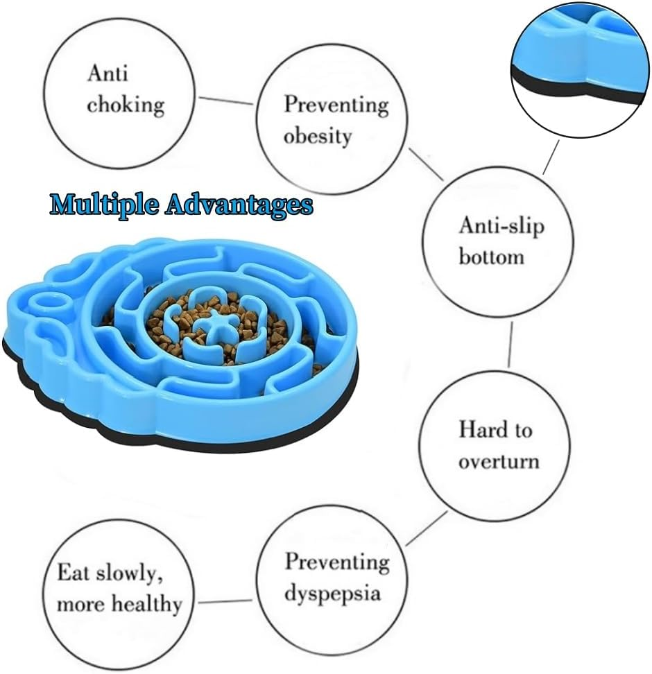 Dog Bowls Slow Feeder, Dog/Cat Puzzle Bloat Stop to Slow down Eating,Dog Dishes,Large Medium Small Breed & Puppy Dog No Choking Slow Feeder Bowl,Dog Food Water Bowl with Blue Water Drop Pattern image number 4