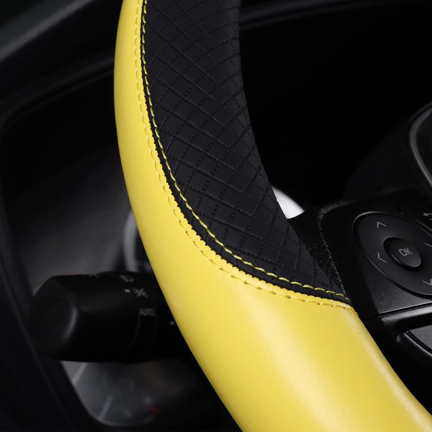 Auto Car Genuine Leather Steering Wheel Cover anti Slip Wrap 15" (Yellow) image number 2