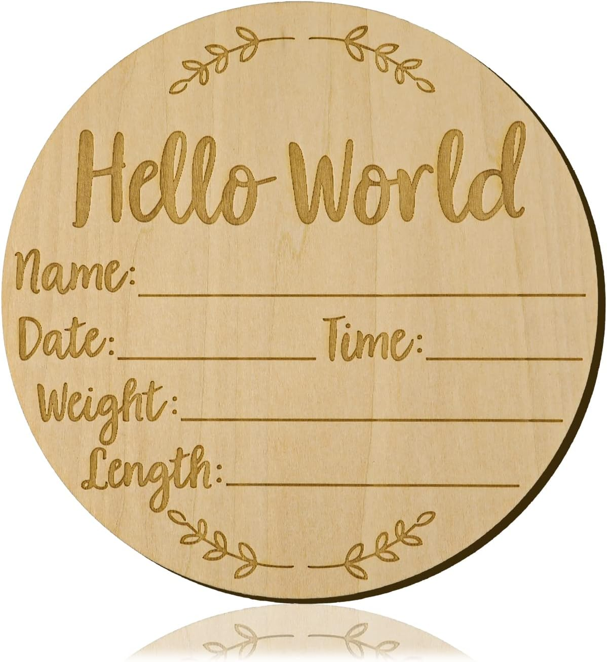 Baby Announcement Sign, 5.9 Inch Hello World Newborn Sign round Wooden Milestone Baby Nursery Name Birth Signs for Hospital and Pregnancy Announcements image number 1