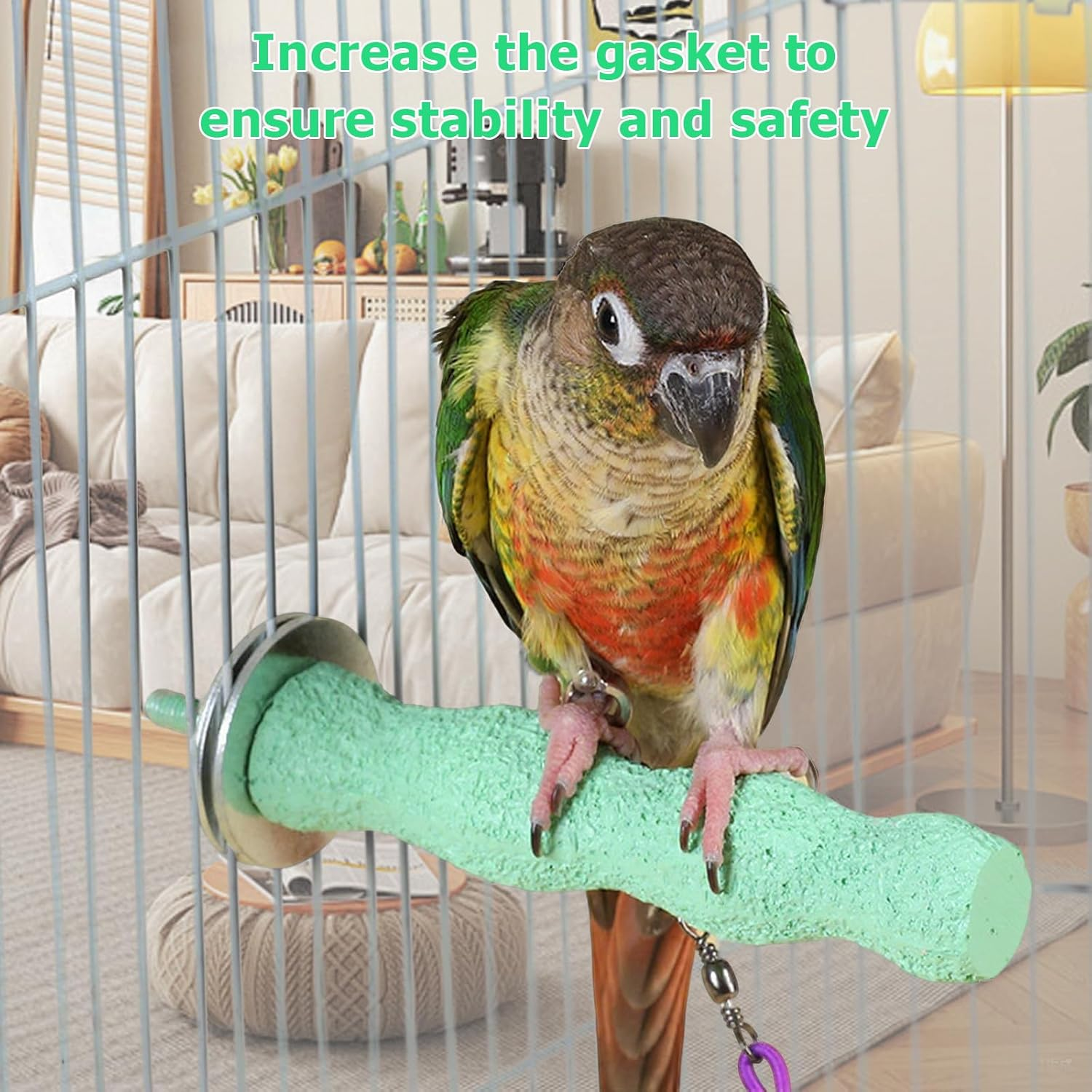 Bird Cage Perch Stand & Chewing Stick, Natural Paw Grinding & Beak Care Tool, Training Exercise Toy for Small Medium Birds: Budgies, Parakeets, Lovebirds, Conure, Cockatiels (Green)