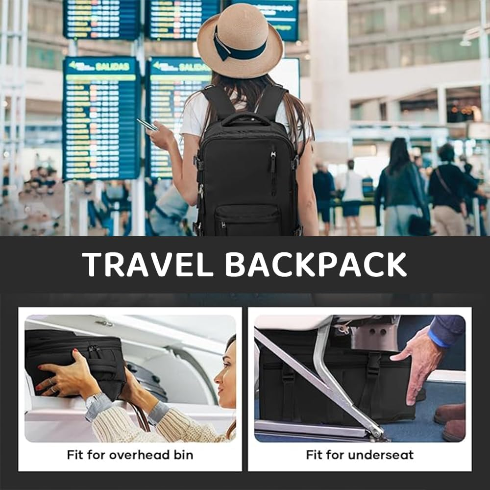 Expandable Travel Backpack for Men Women, Carry on Backpack Airplane Approved 15.6" Laptop Backpack with USB Charging Port image number 2